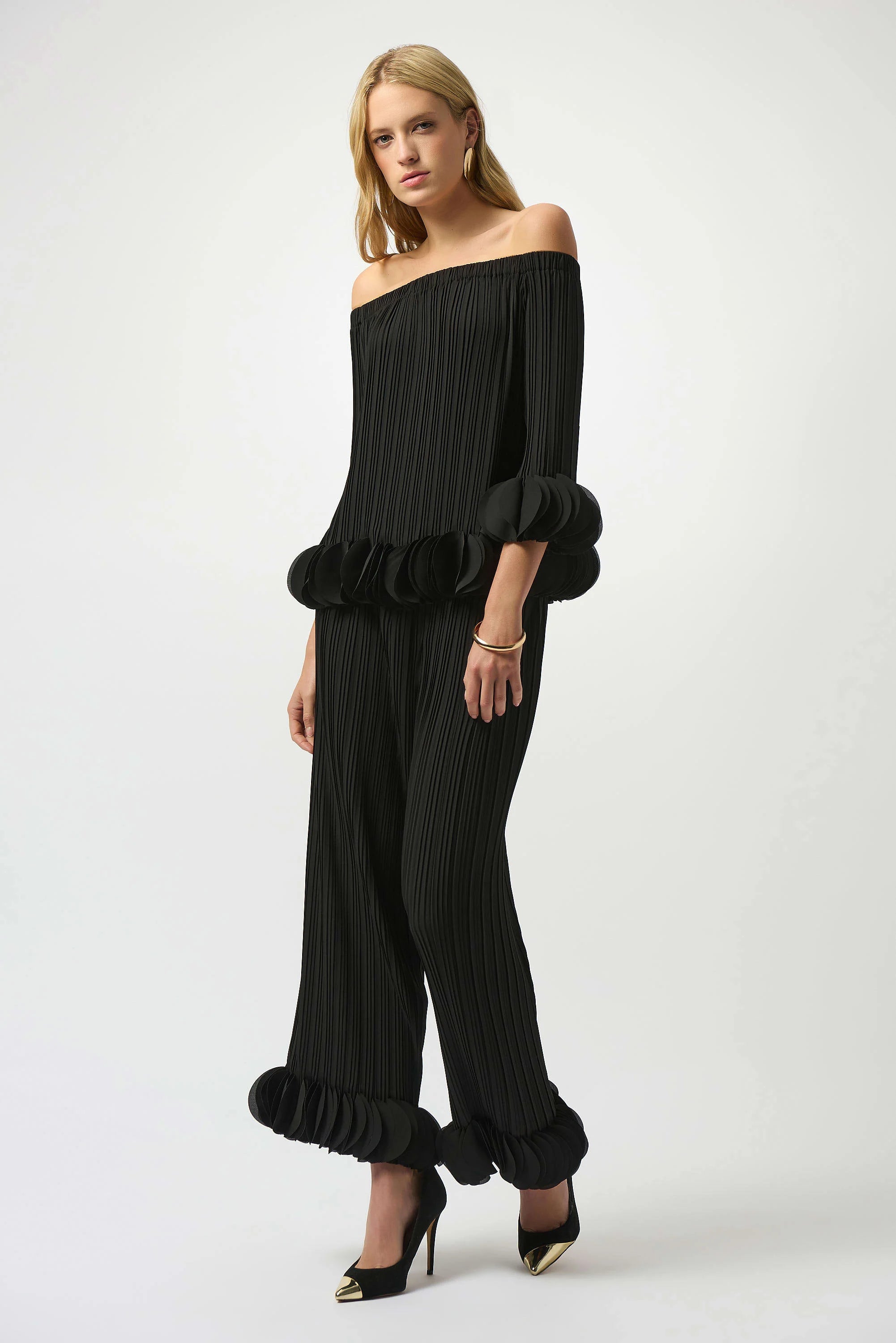 Joseph Ribkoff Georgette Off Shoulder Pleated Top-253939