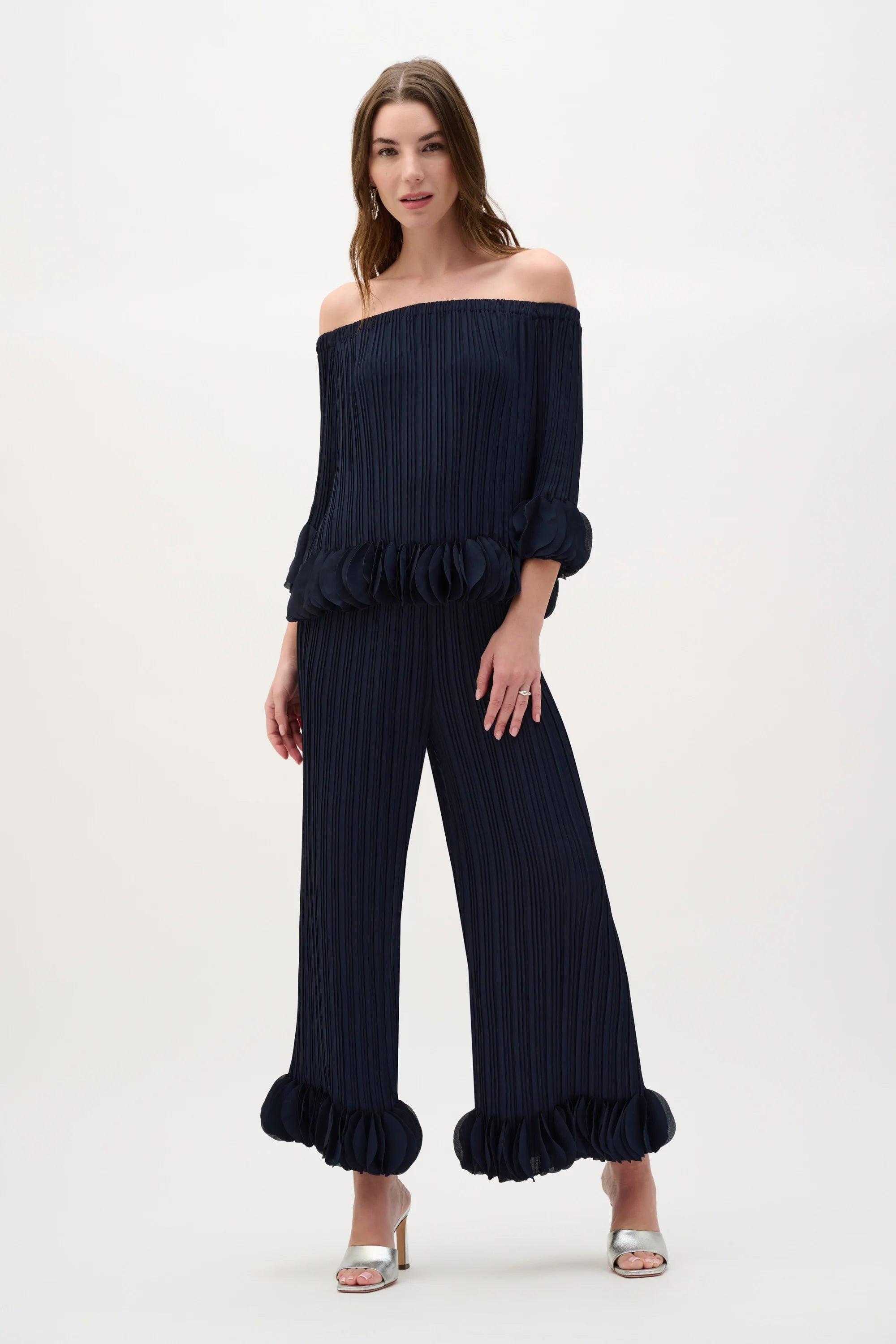 Joseph Ribkoff  Navy Georgette   Pleated Top-253939S