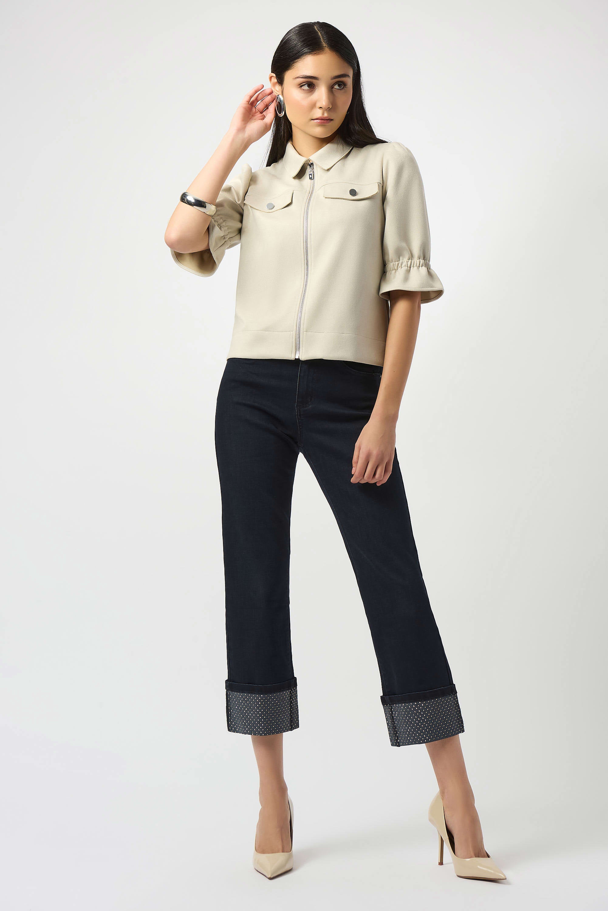 Joseph Ribkoff Straight Crop Stretch Turned Hem Jeans-253953