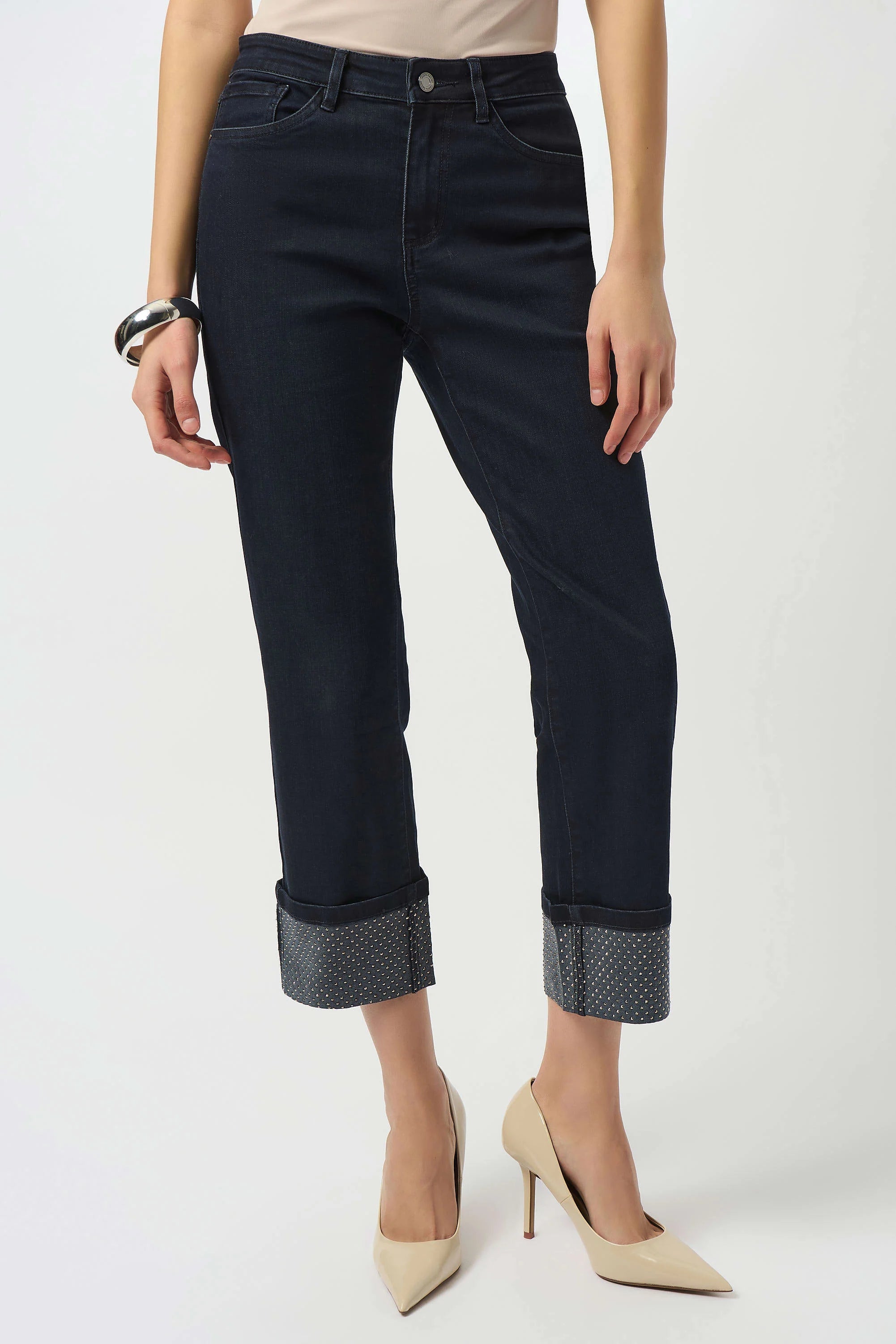 Joseph Ribkoff Straight Crop Stretch Turned Hem Jeans-253953
