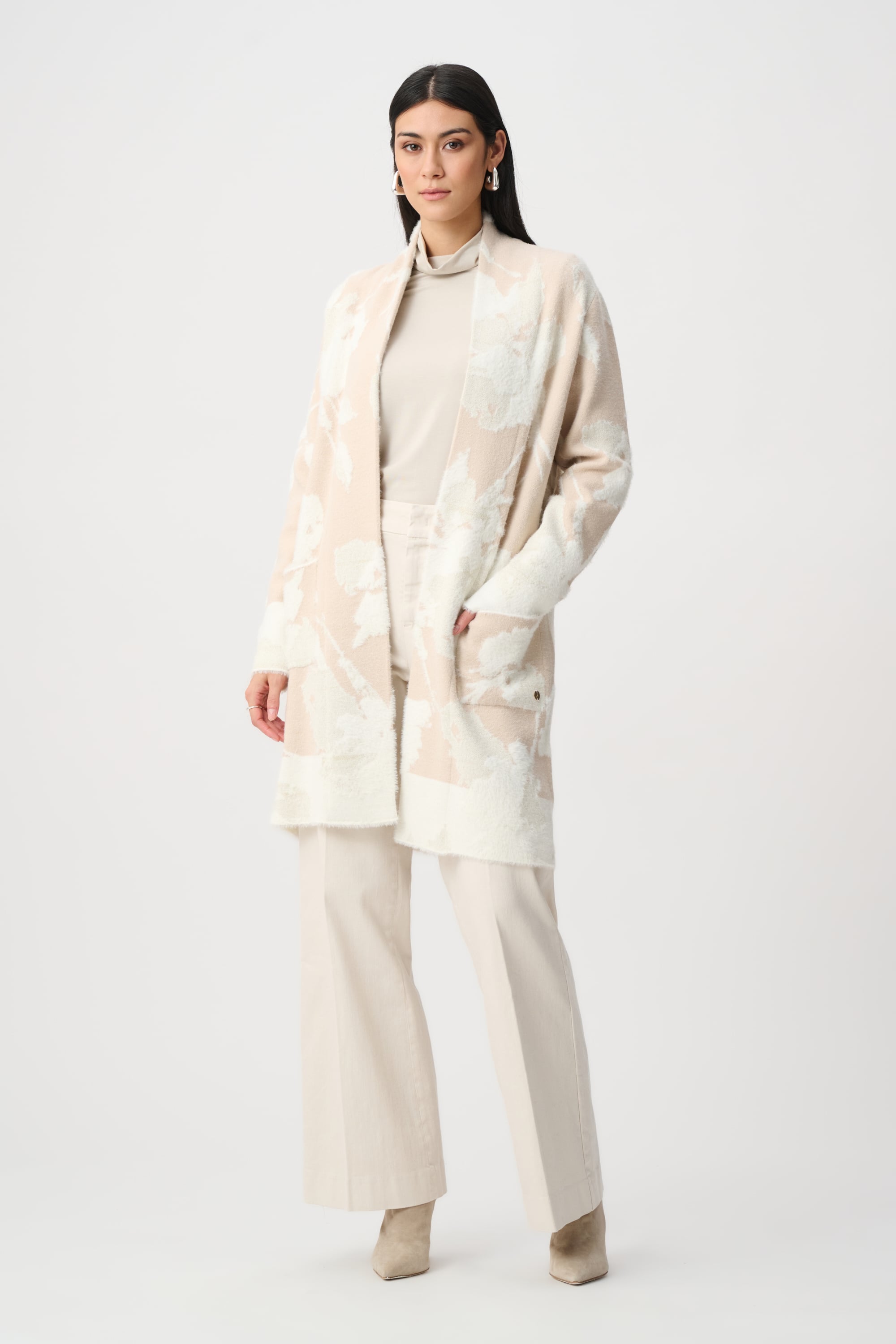 Abstract Jacquard Sweater Knit Long Cardigan