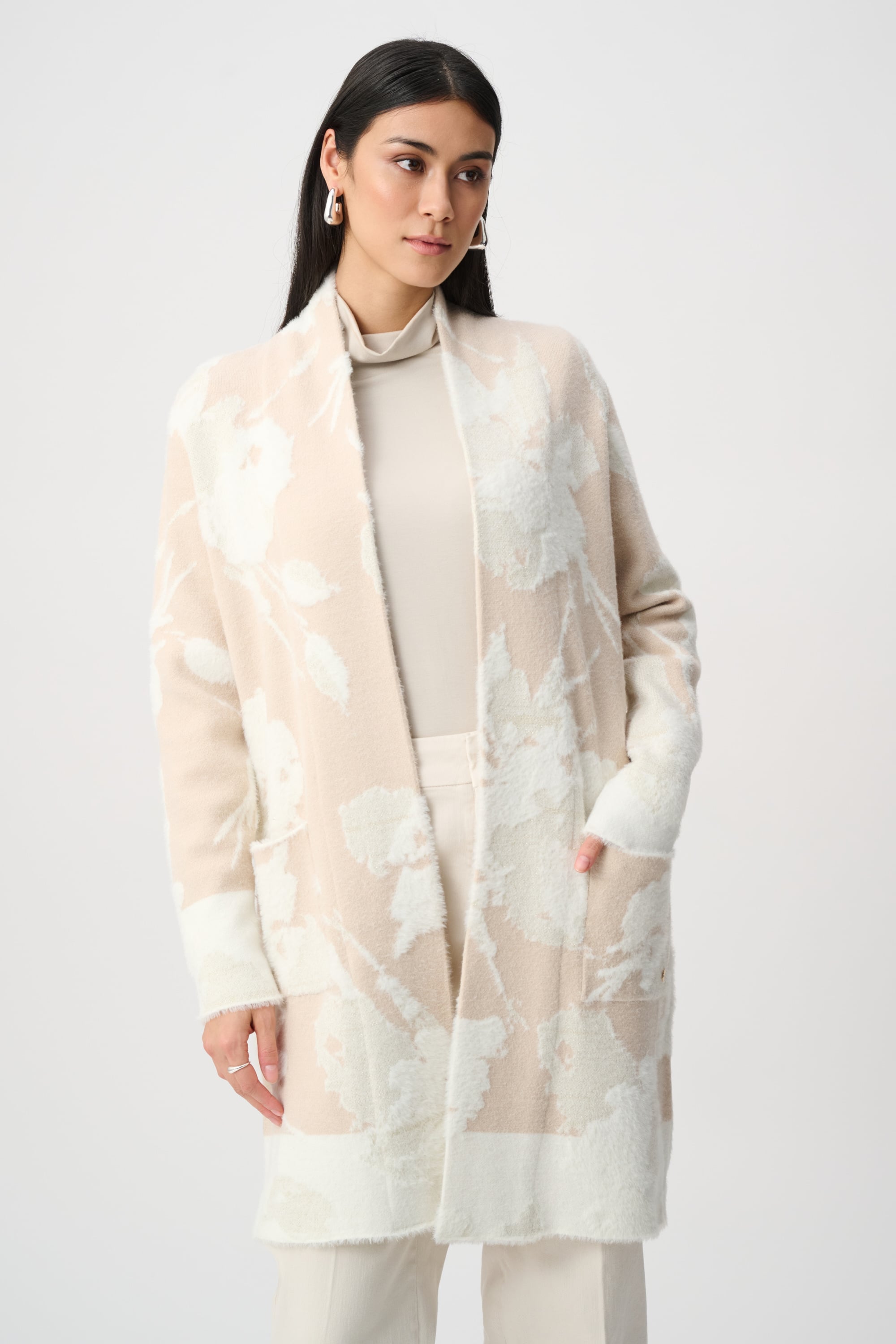 Abstract Jacquard Sweater Knit Long Cardigan