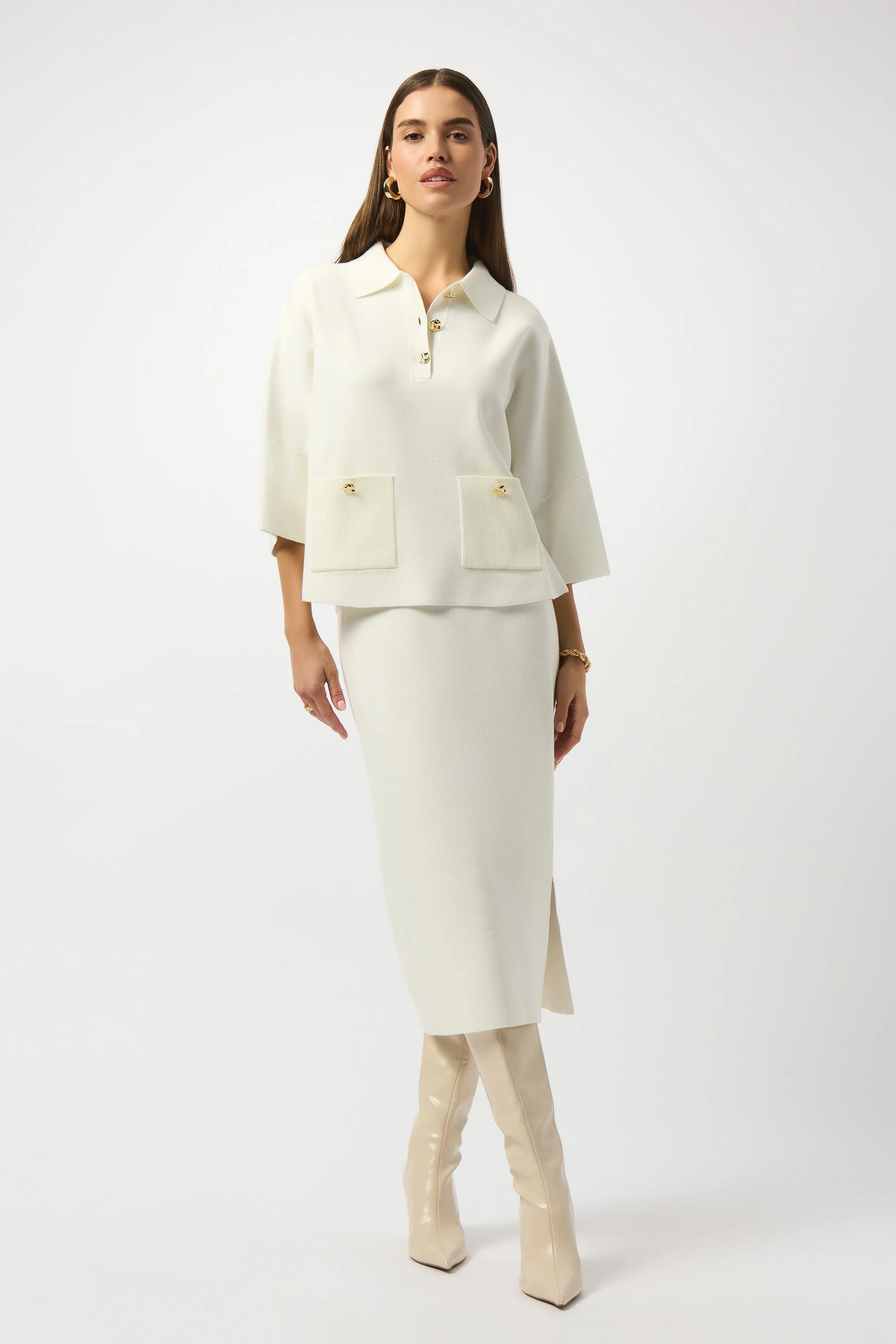 Joseph Ribkoff Sweater Knit Boxy Pullover With Polo Collar-253962