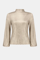 Joseph Ribkoff Foiled Knit Mock Neck Fitted Top-254027
