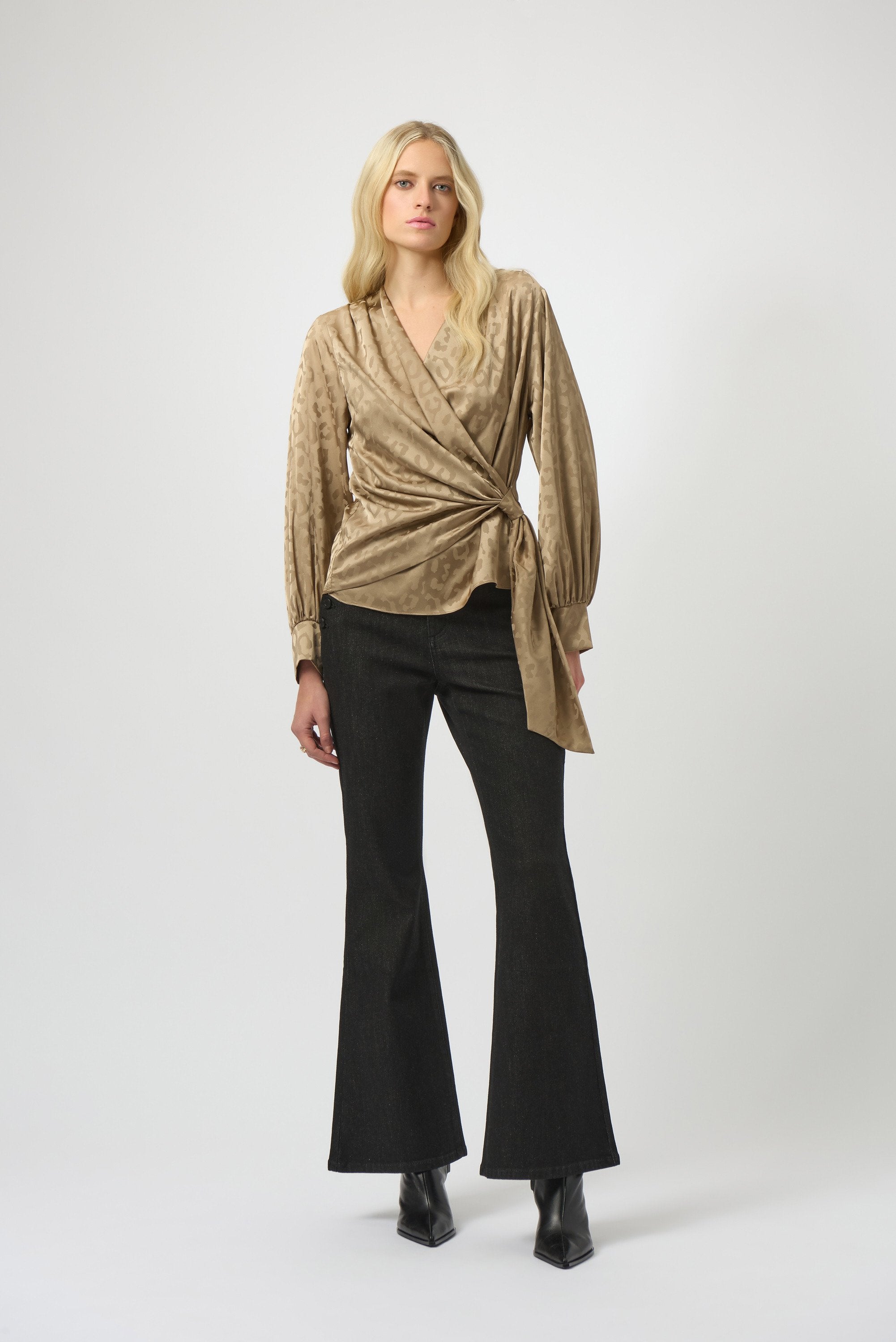 Joseph Ribkoff Jacquard Satin Animal Print Wrap Top 254060