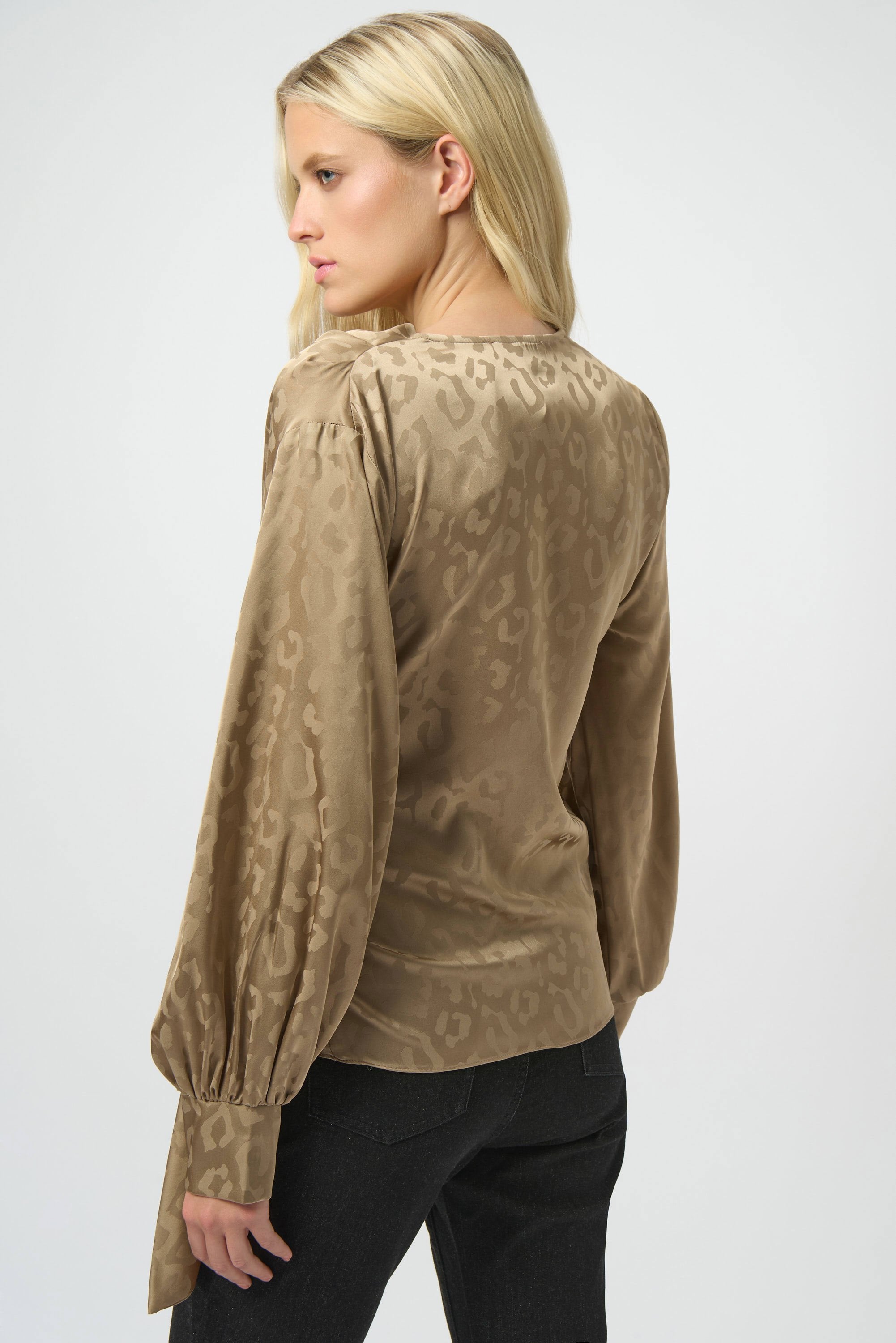 Joseph Ribkoff Jacquard Satin Animal Print Wrap Top 254060