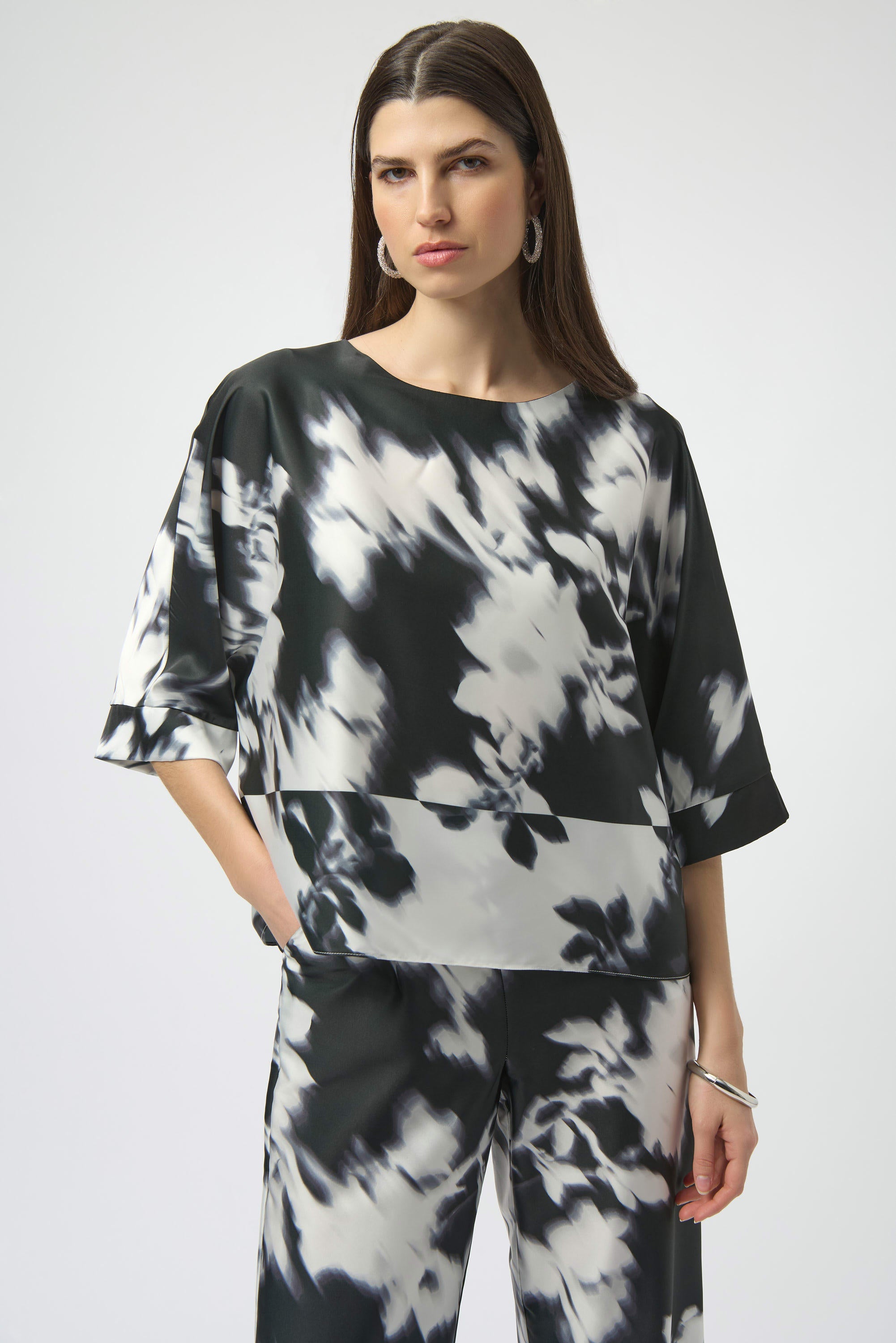 Joseph Ribkoff Satin Floral Print Boxy Top-254063