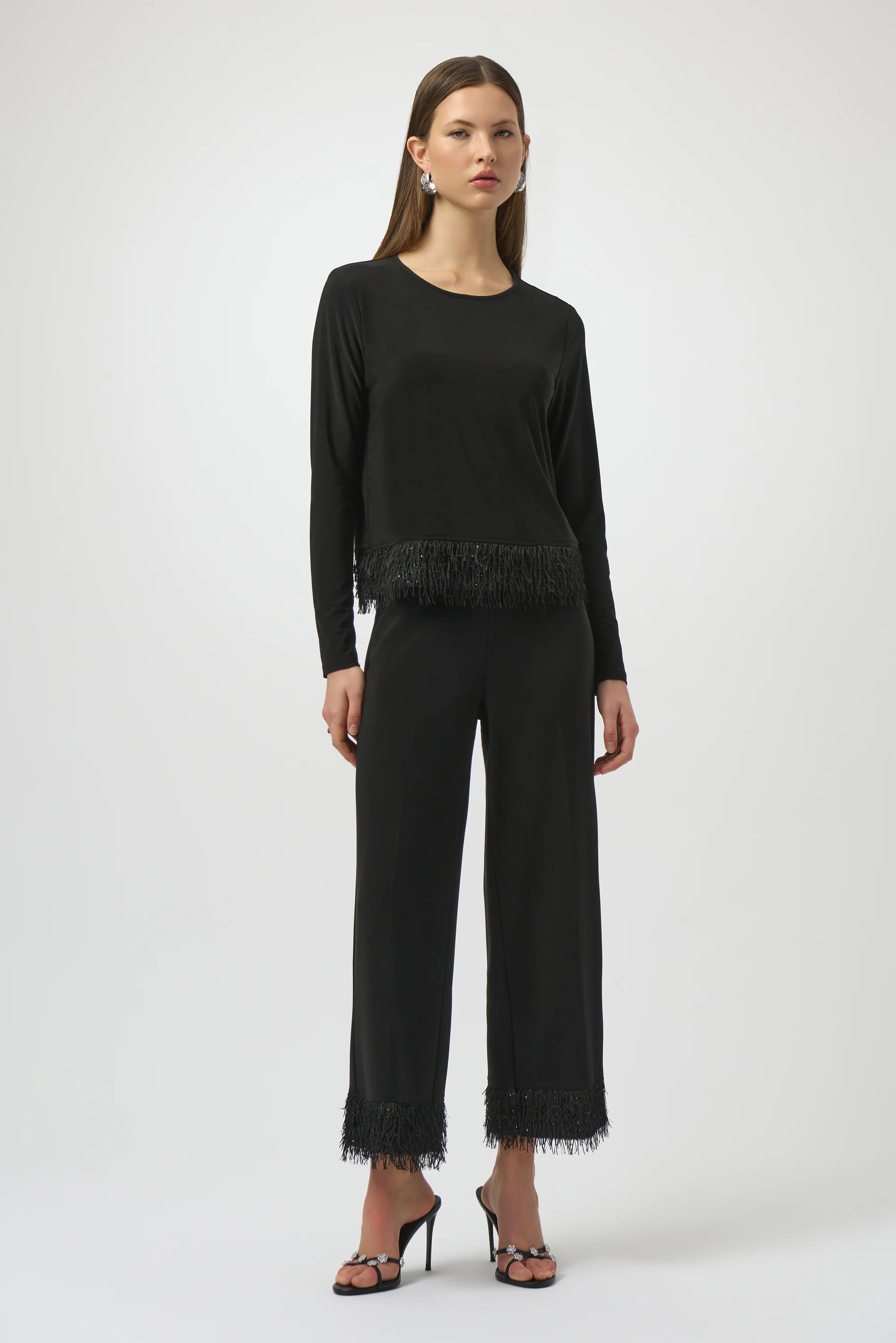 Joseph Ribkoff Silky Knit Culotte with Fringe Hem-254147