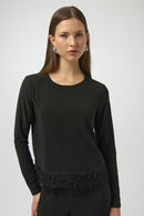 Joseph Ribkoff Silky Top with Novelty Fringe Hem-254148