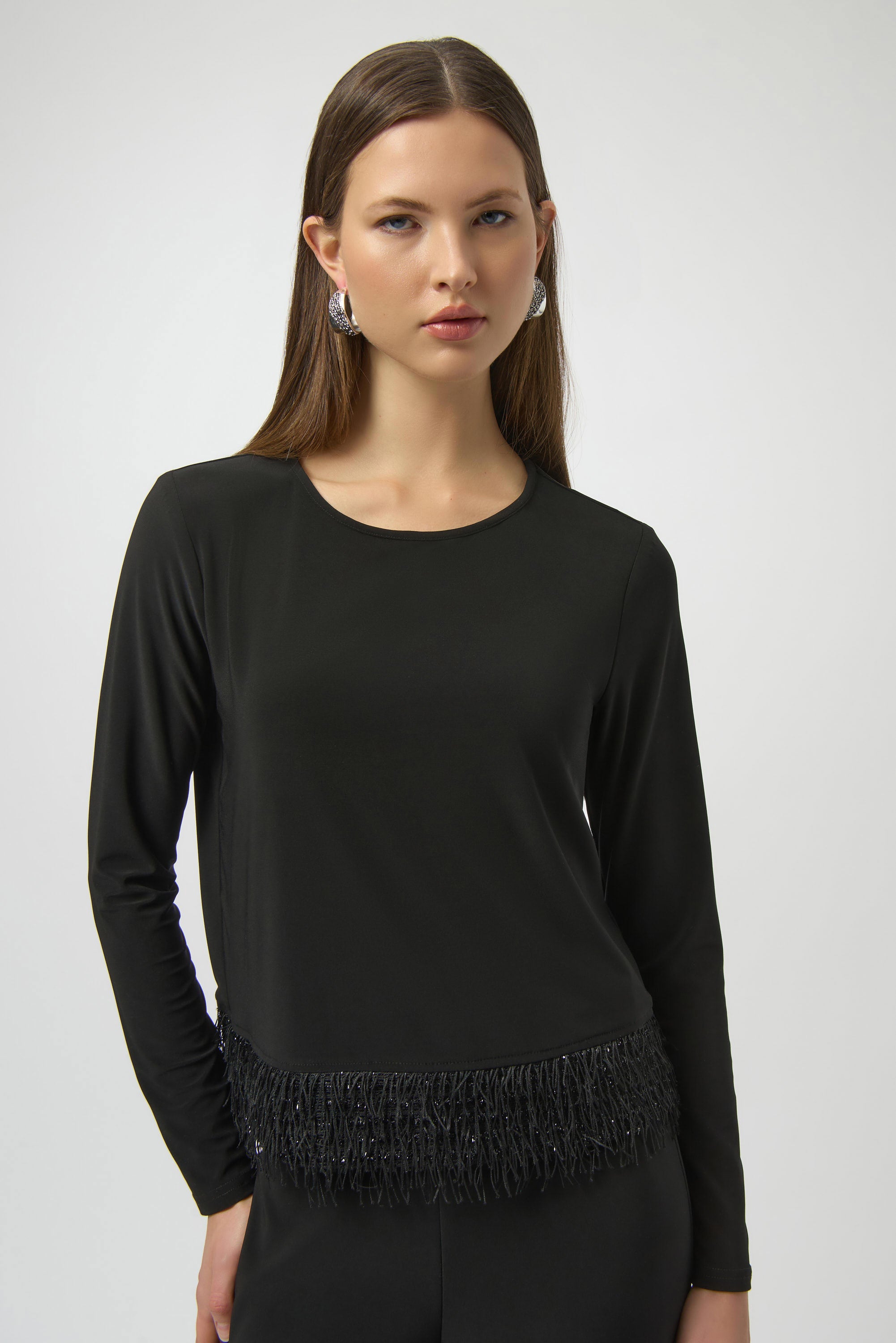 Joseph Ribkoff Silky Top with Novelty Fringe Hem-254148