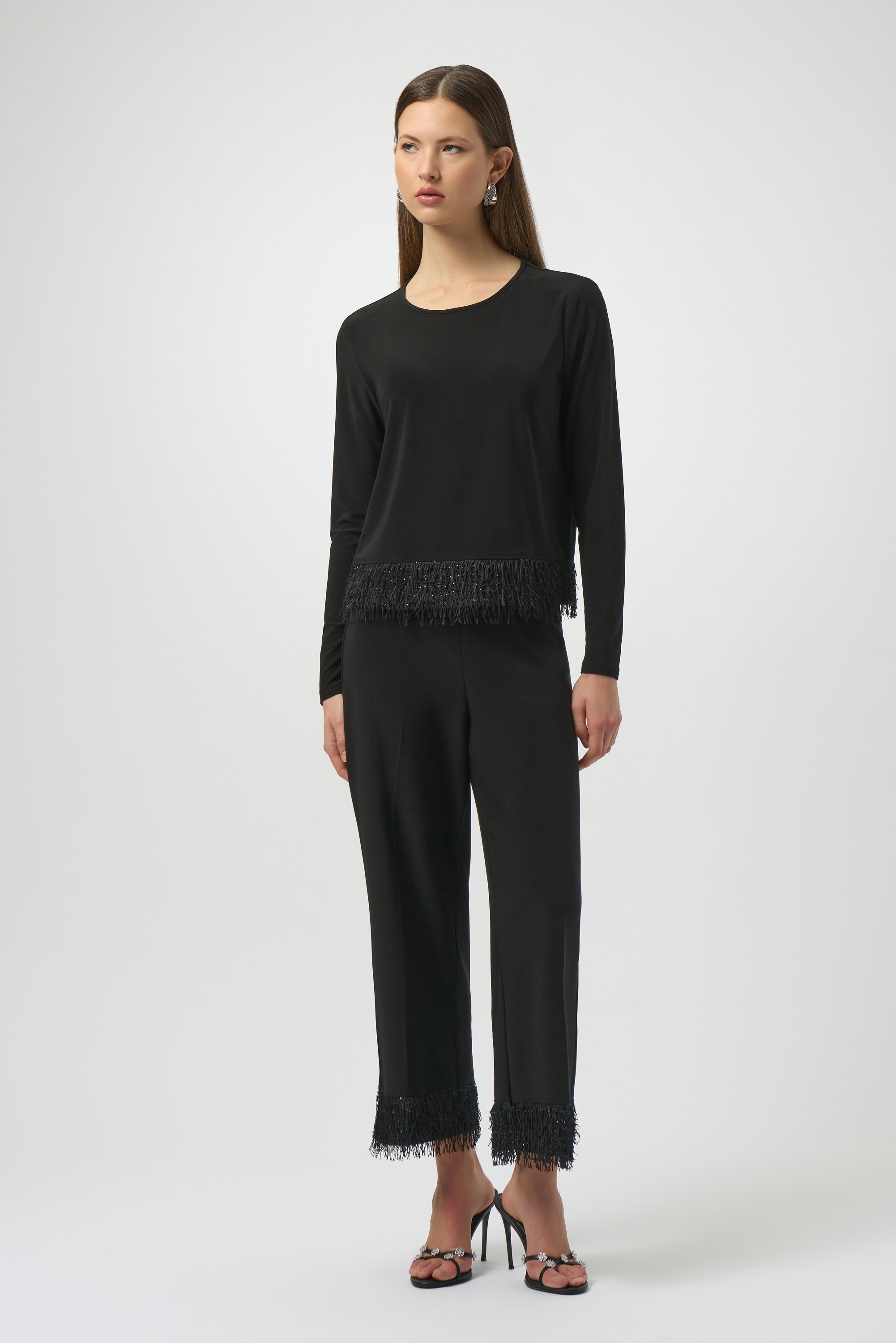 Joseph Ribkoff Silky Top with Novelty Fringe Hem-254148