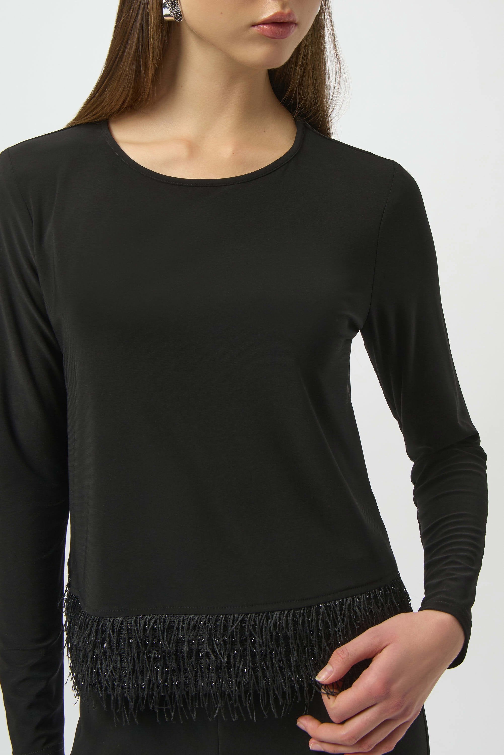 Joseph Ribkoff Silky Top with Novelty Fringe Hem-254148