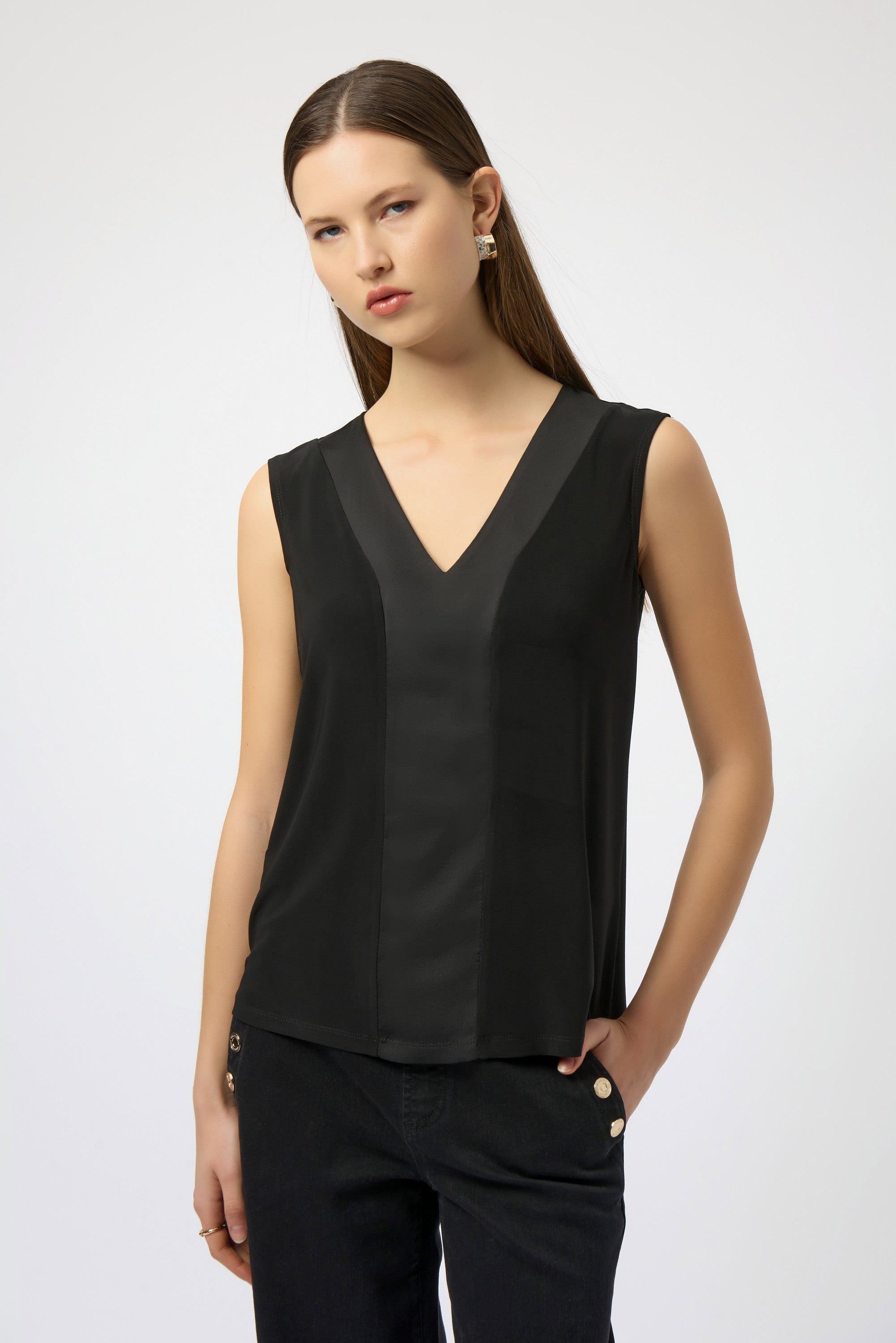Joseph Ribkoff Silky Knit & Satin Fitted Sleeveless Top-254211