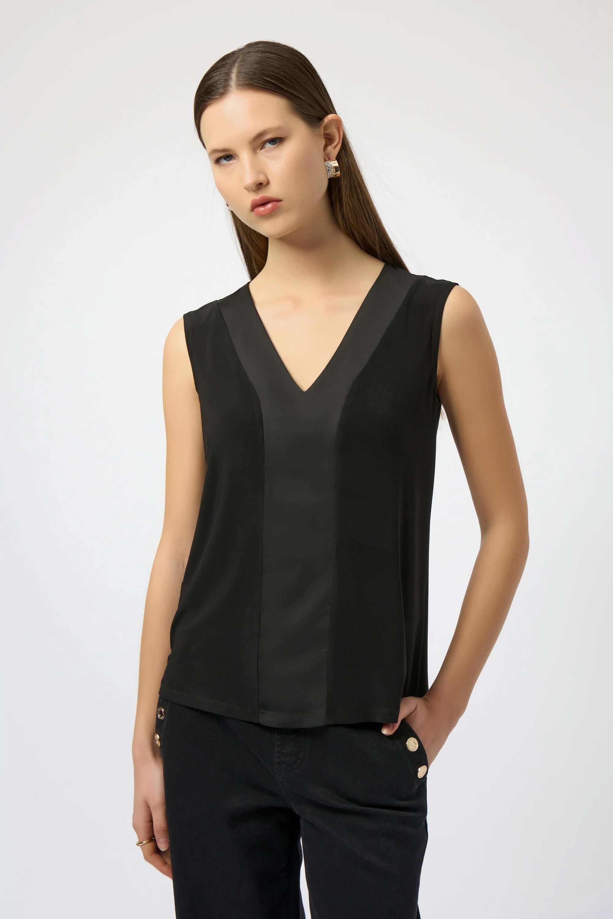 Joseph Ribkoff Silky Knit & Satin Fitted Sleeveless Top-254211