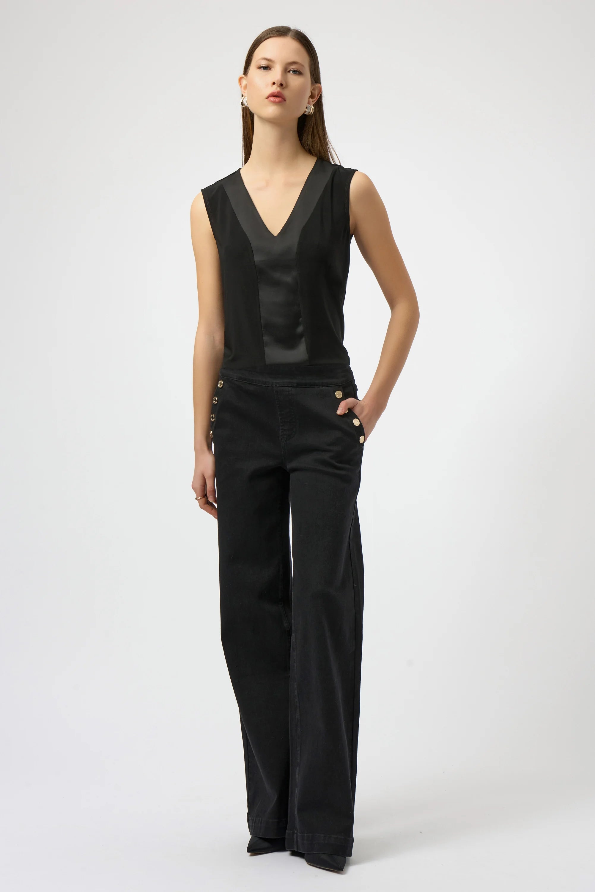 Joseph Ribkoff Silky Knit & Satin Fitted Sleeveless Top-254211