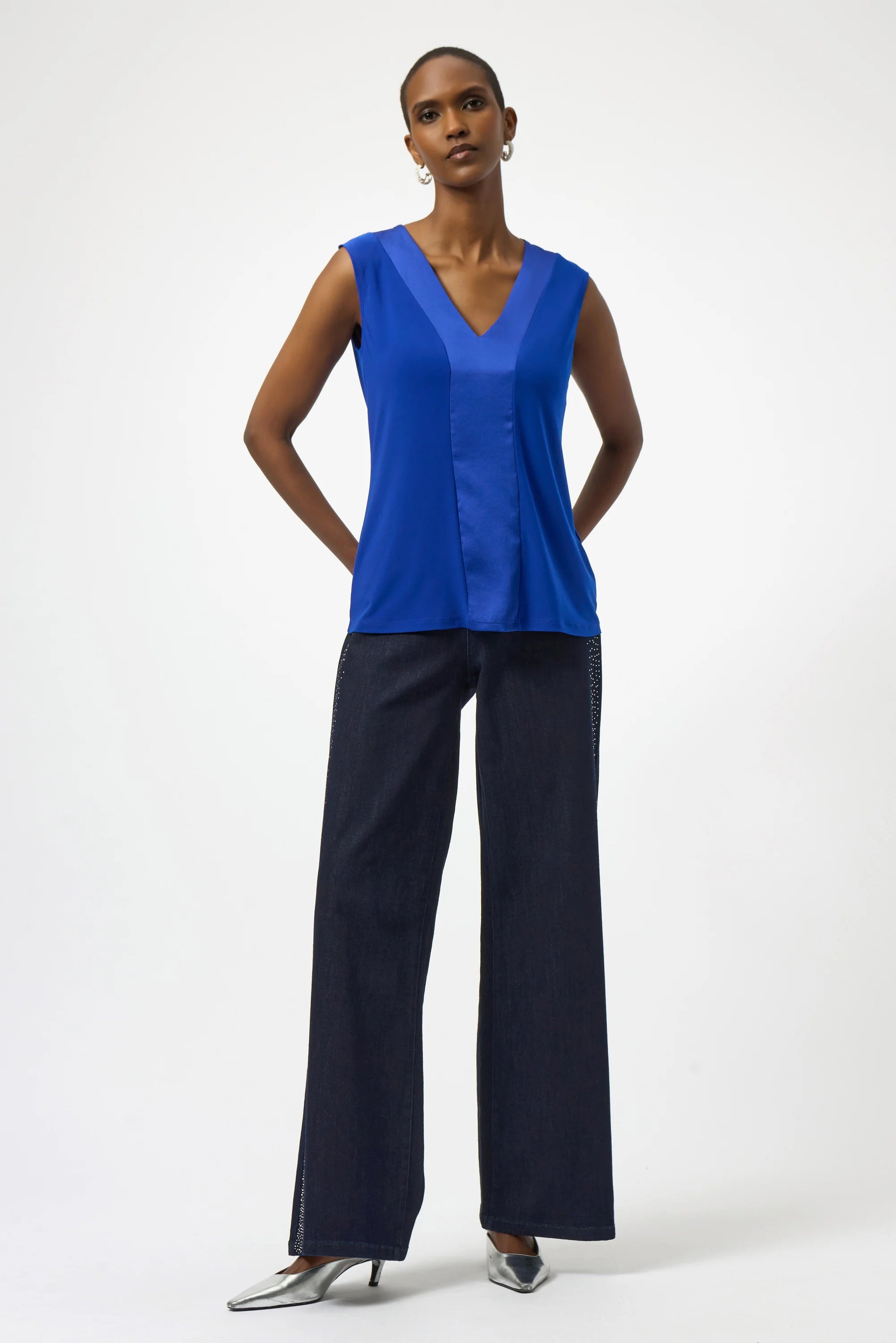 Joseph Ribkoff Silky Knit & Satin Fitted Sleeveless Top-254211