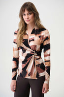 Joseph Ribkoff Silky Knit Abstract Print Fitted Wrap Top-254218