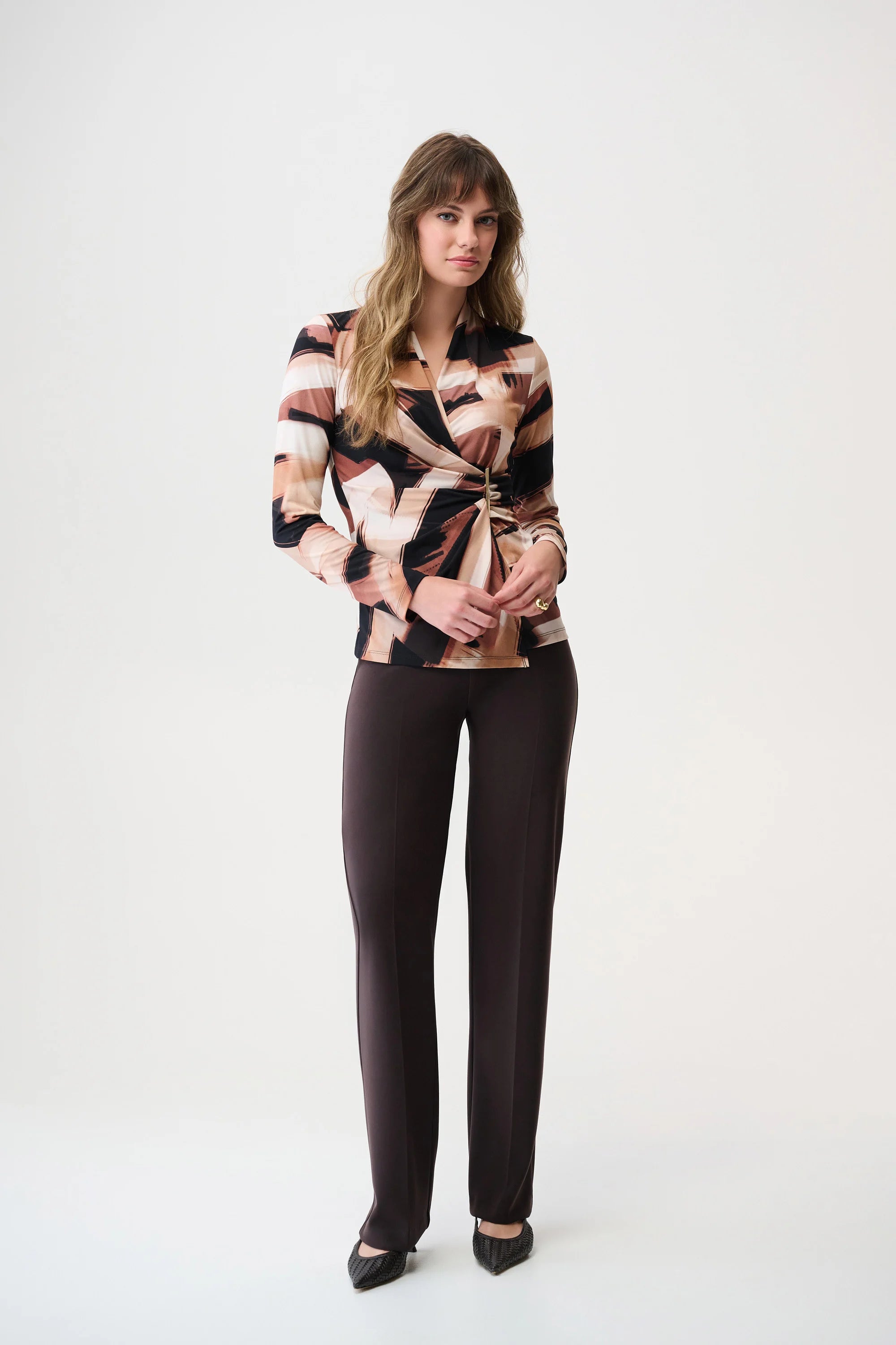 Joseph Ribkoff Silky Knit Abstract Print Fitted Wrap Top-254218