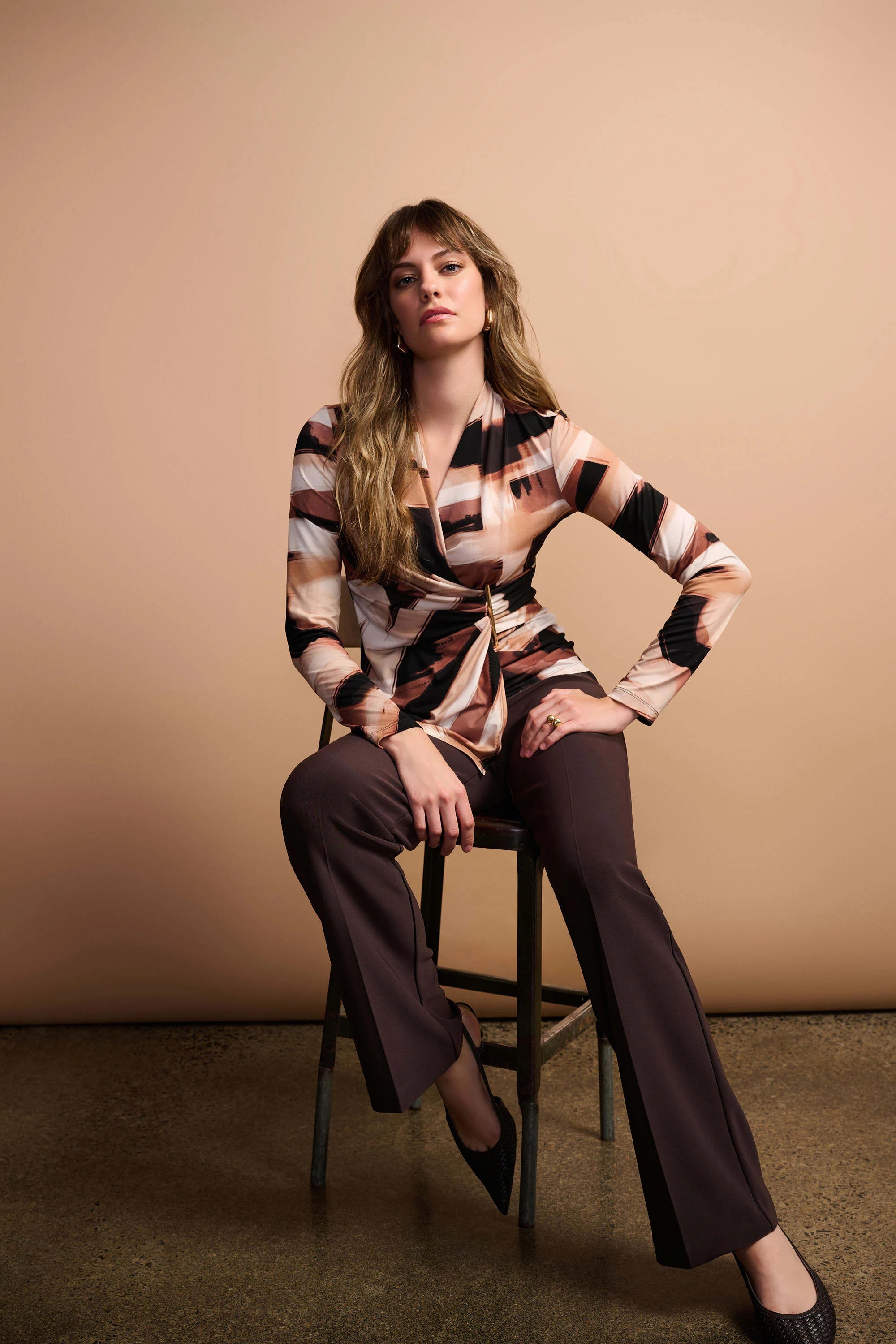 Joseph Ribkoff Silky Knit Abstract Print Fitted Wrap Top-254218