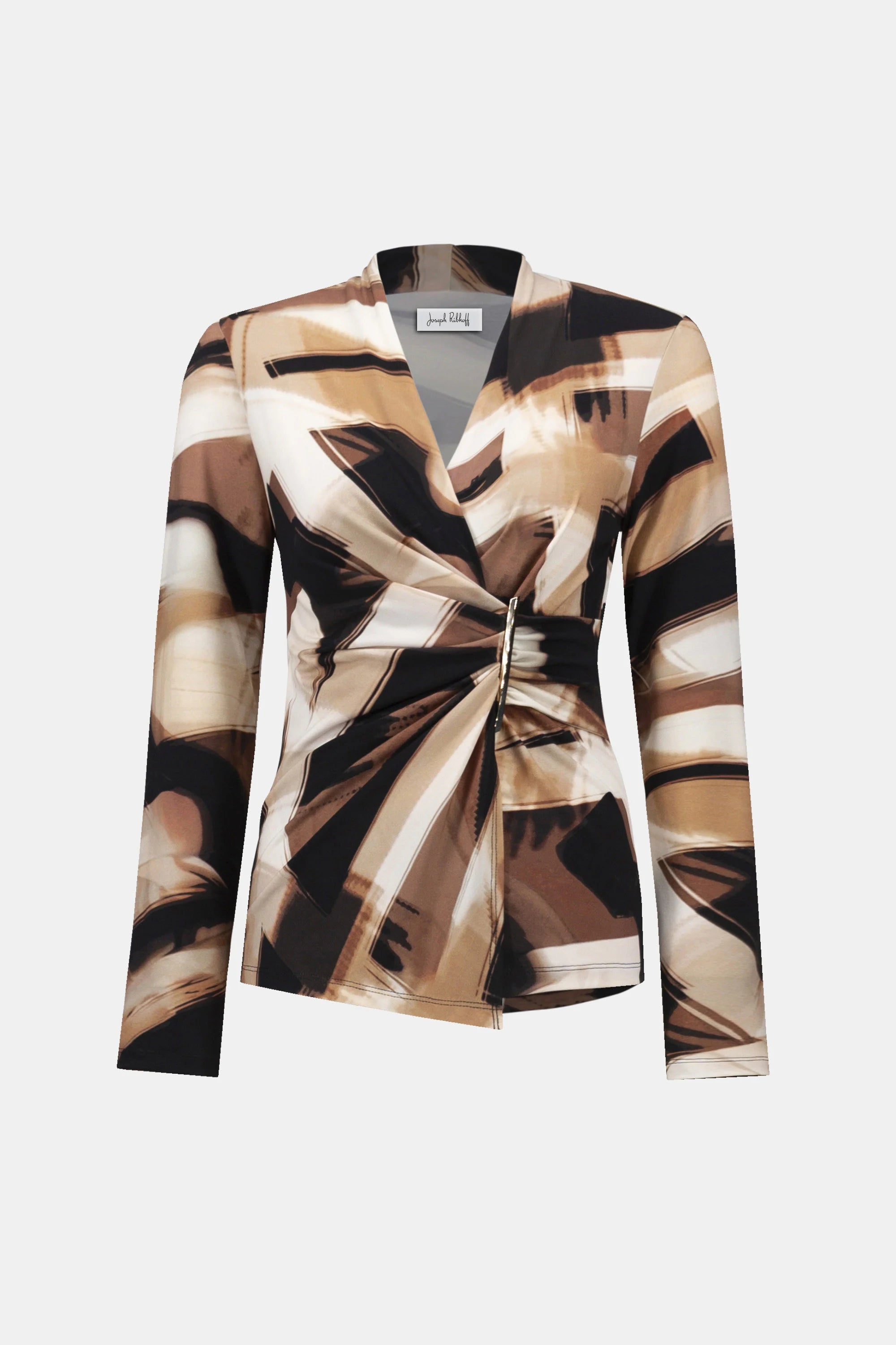 Joseph Ribkoff Silky Knit Abstract Print Fitted Wrap Top-254218