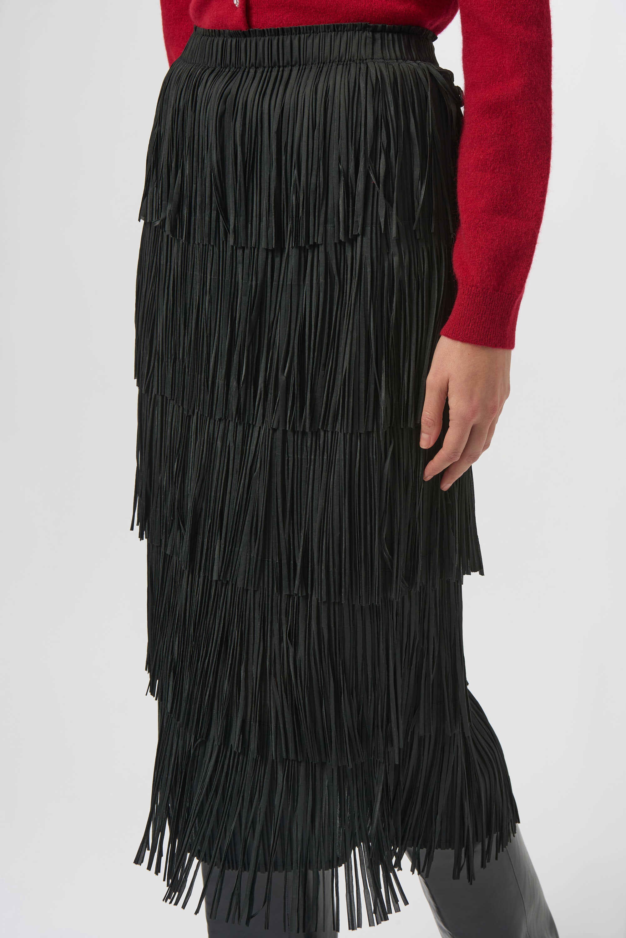 Joseph Ribkoff Pleated Pencil Skirt with Tiered Fringes-254901