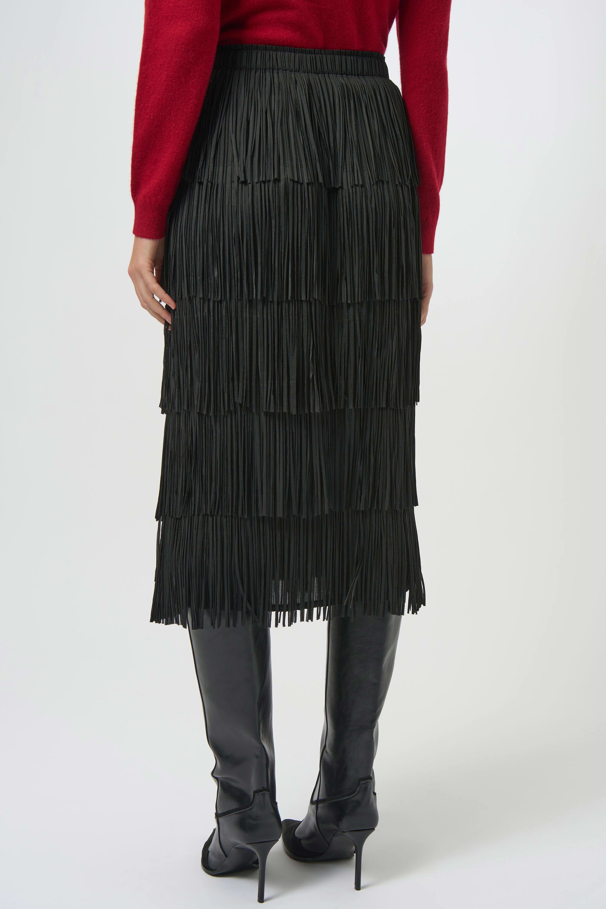 Joseph Ribkoff Pleated Pencil Skirt with Tiered Fringes-254901