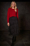 Joseph Ribkoff Pleated Pencil Skirt with Tiered Fringes-254901