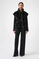 Joseph Ribkoff Chevron Faux Fur Mock Neck Vest-254906