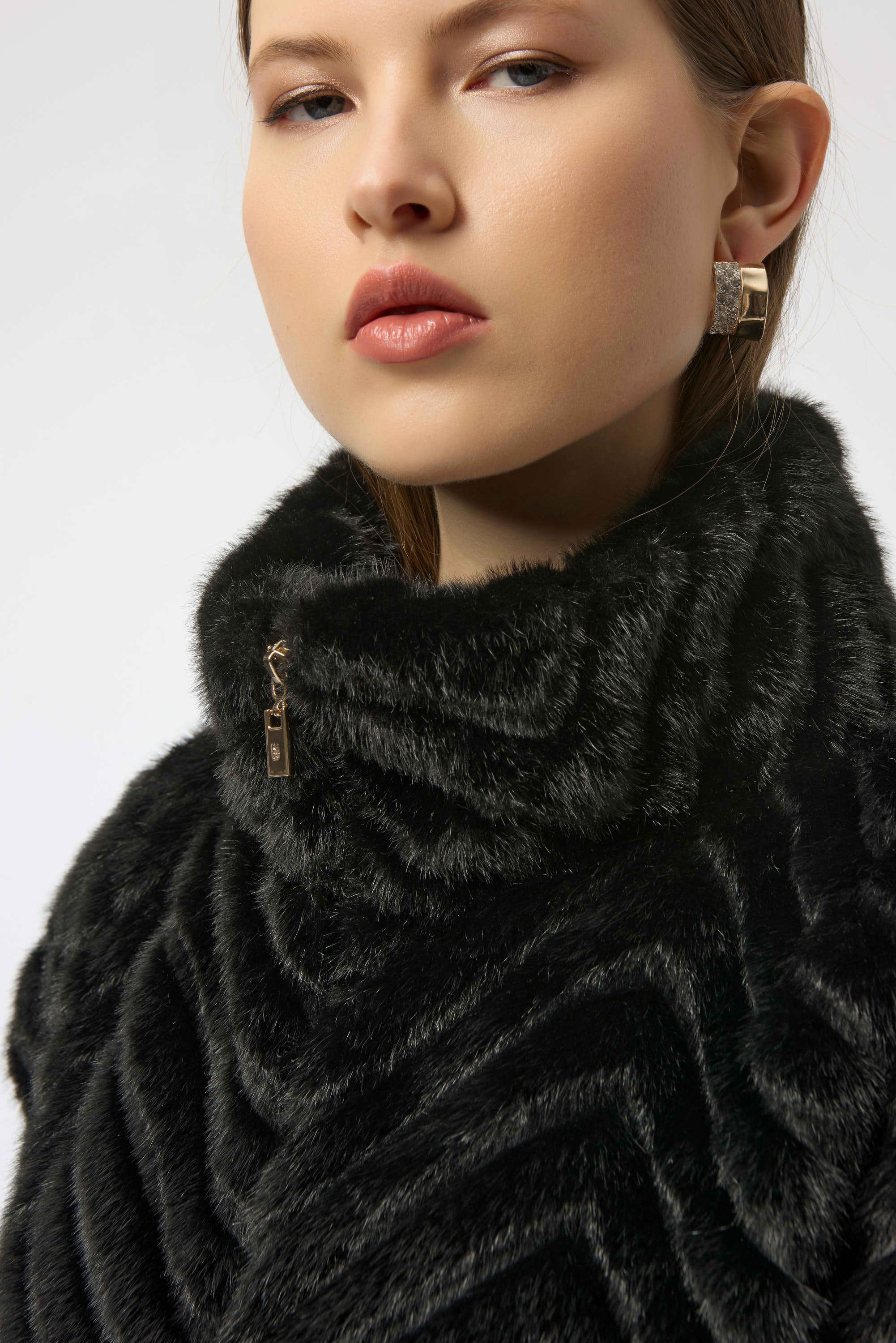 Joseph Ribkoff Chevron Faux Fur Mock Neck Vest-254906