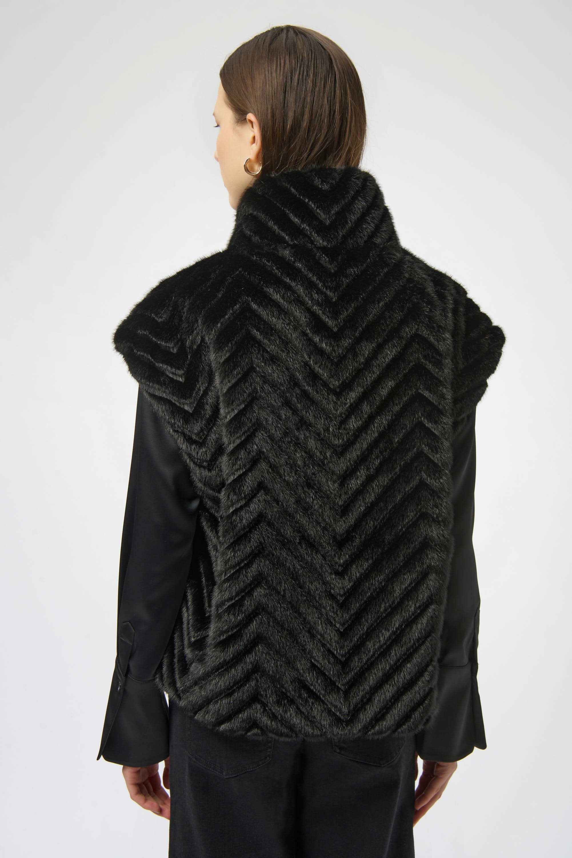 Joseph Ribkoff Chevron Faux Fur Mock Neck Vest-254906