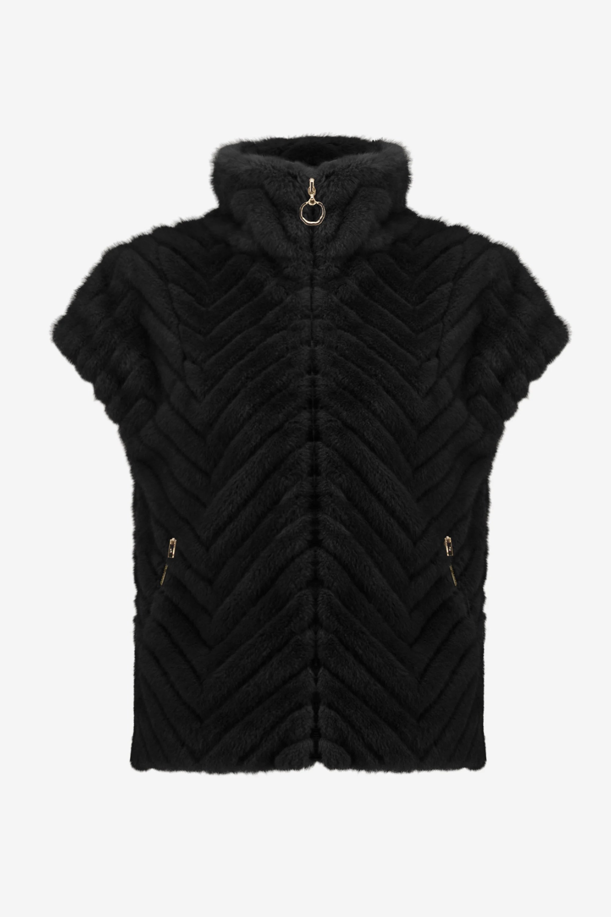 Joseph Ribkoff Chevron Faux Fur Mock Neck Vest-254906