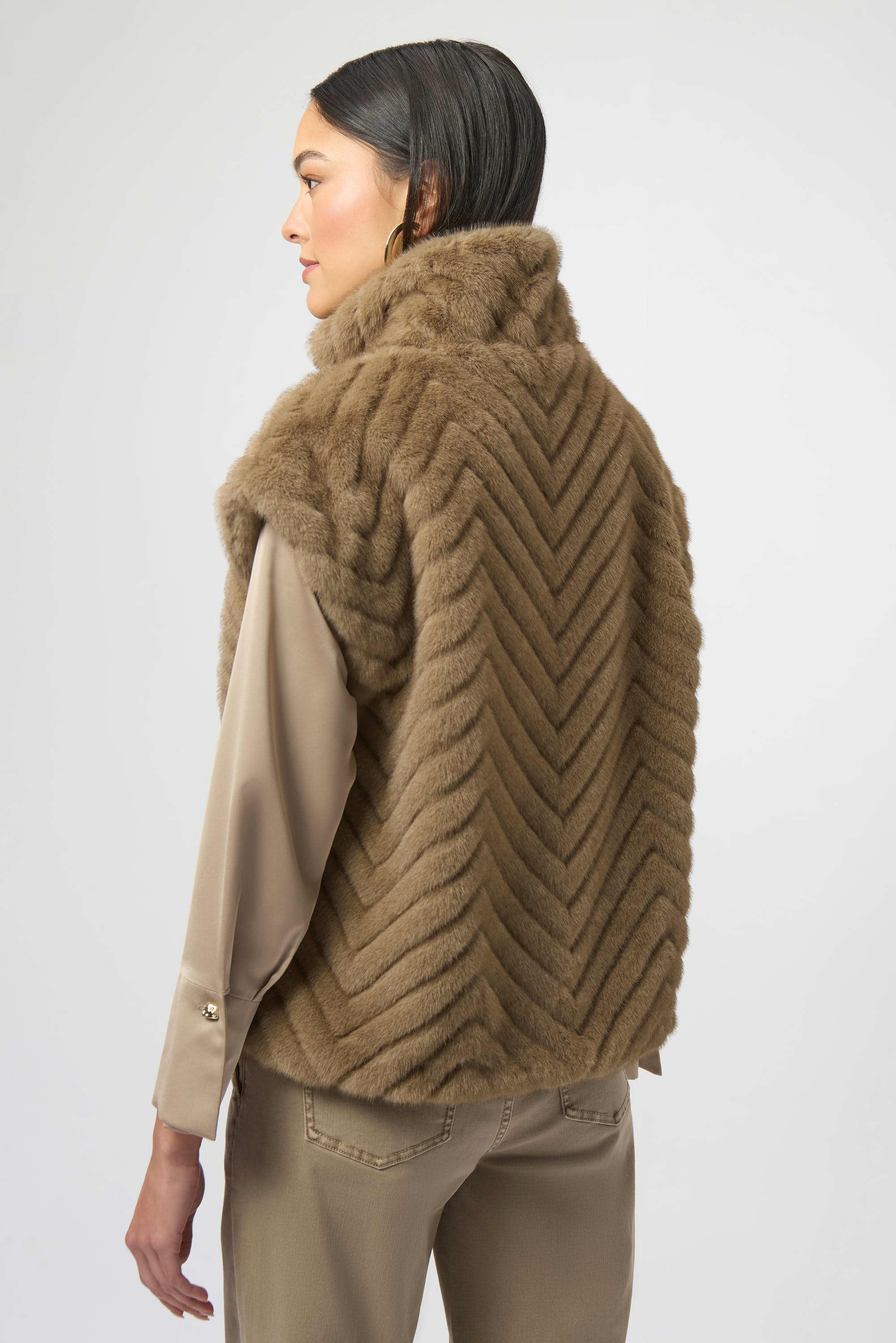 Joseph Ribkoff Chevron Faux Fur Mock Neck Vest-254906