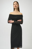 Joseph Ribkoff Rhinestone Mesh Off-Shoulder Midi Dress-254913