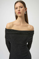 Joseph Ribkoff Rhinestone Mesh Off-Shoulder Midi Dress-254913