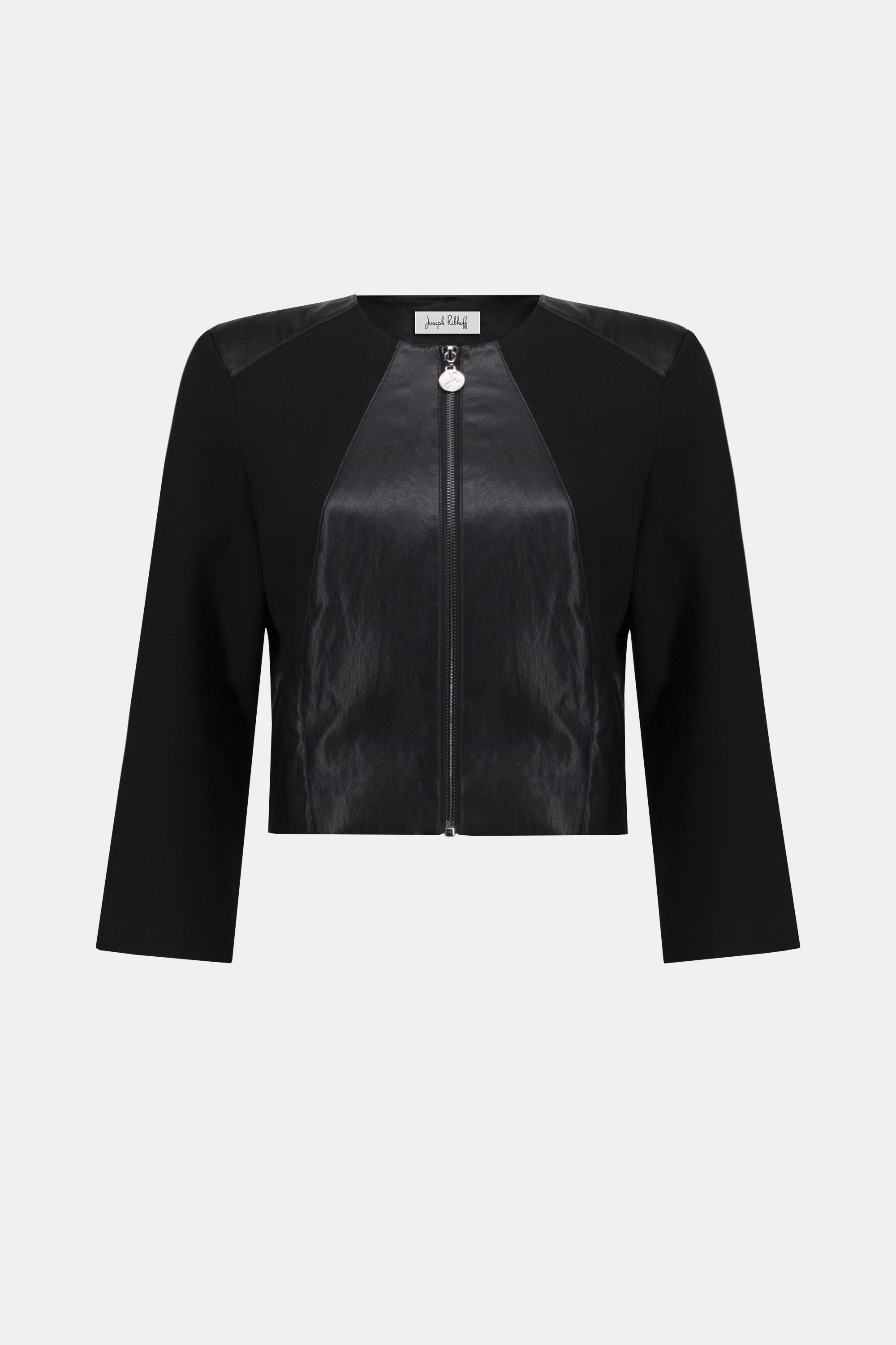Joseph Ribkoff Heavy Knit and Leatherette Fitted Jacket-254928