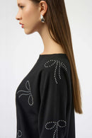 Joseph Ribkoff Sweater Knit Pullover with Iron-On Bow Detail-254950