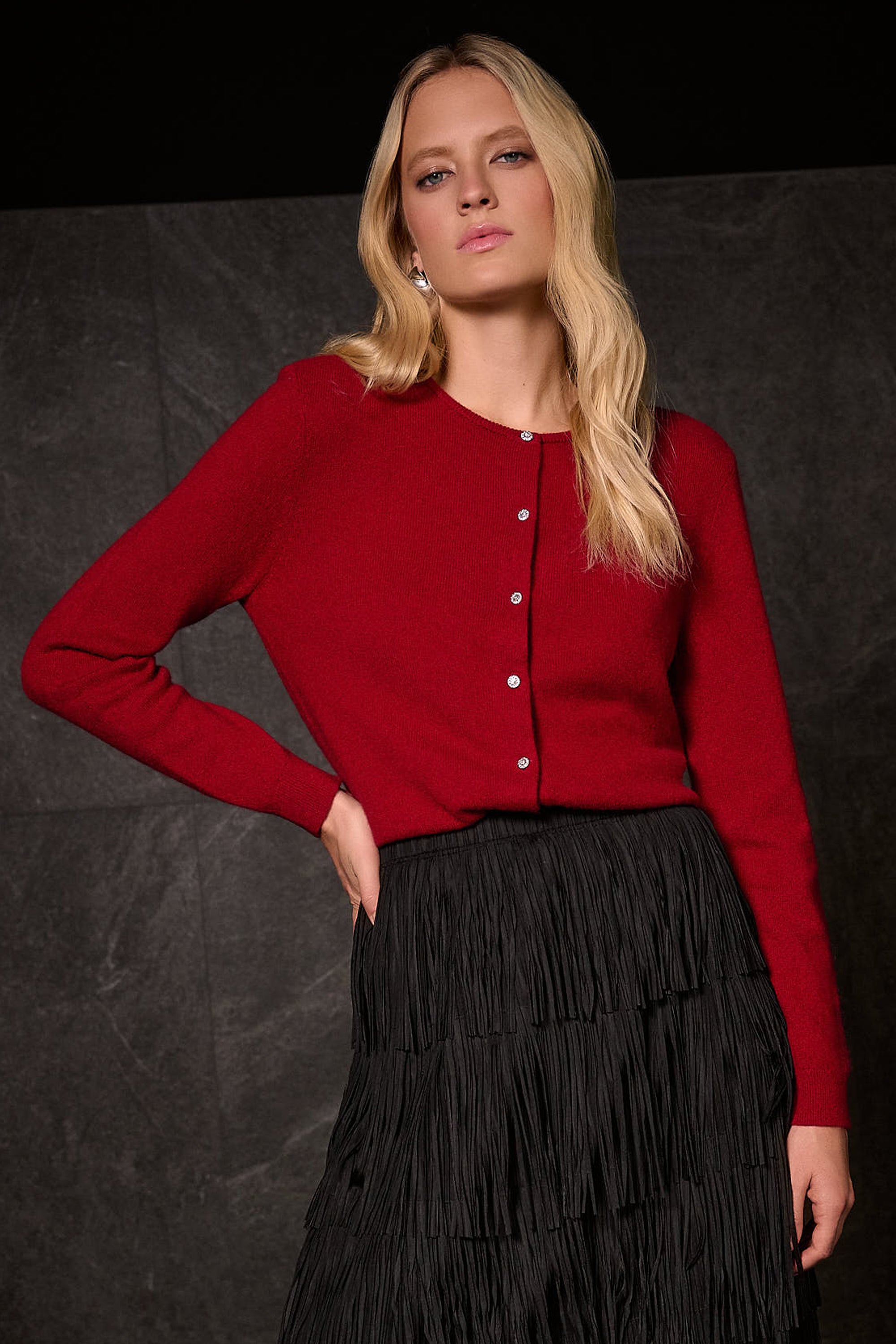 Joseph Ribkoff Cashmere Button-Front Crew Neck Cardigan-254951