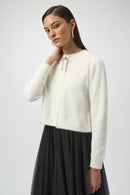 Joseph Ribkoff Feather Yarn Cardigan with Rhinestone Bow-254955