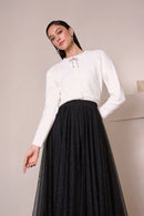 Joseph Ribkoff Feather Yarn Cardigan with Rhinestone Bow-254955