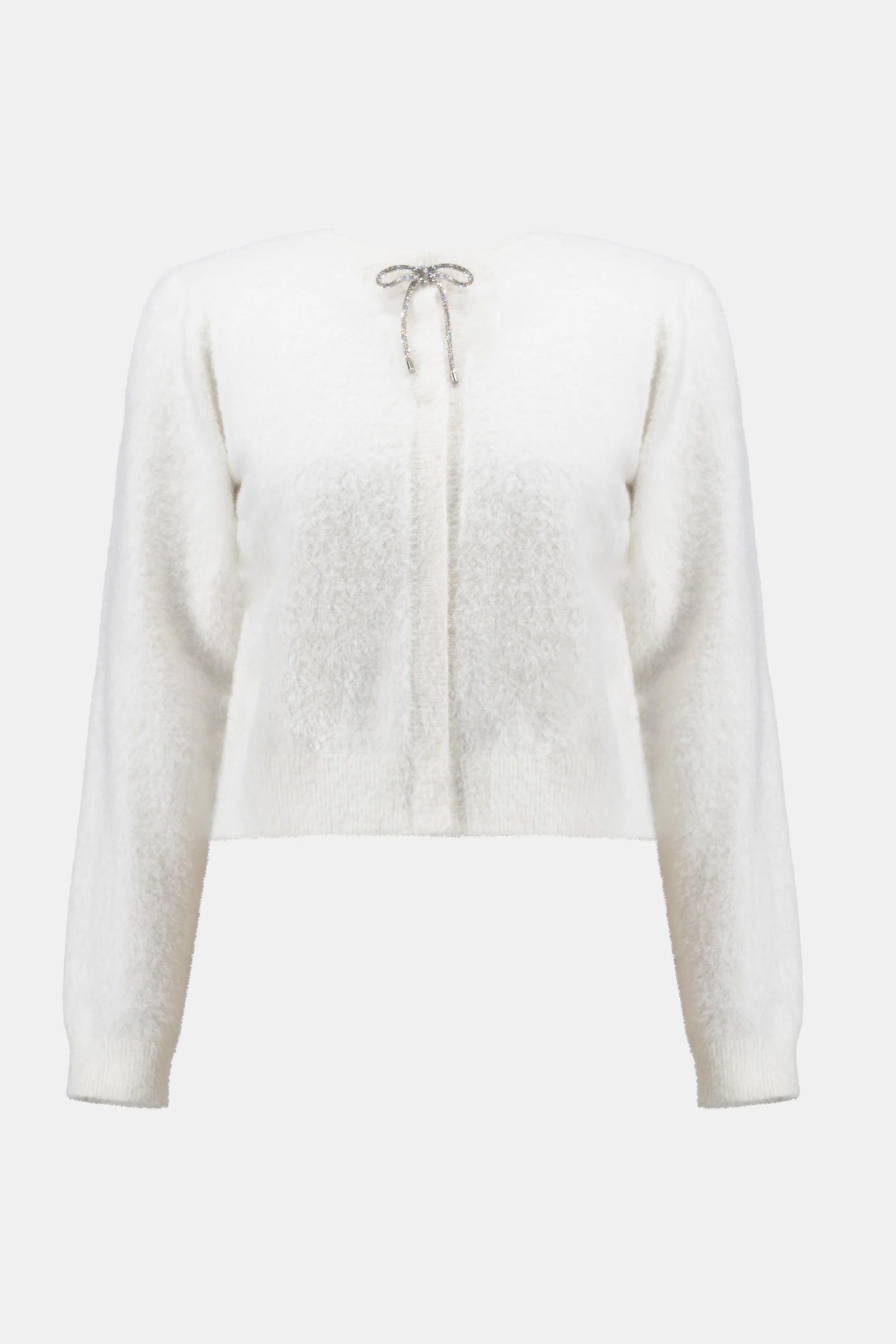 Joseph Ribkoff Feather Yarn Cardigan with Rhinestone Bow-254955
