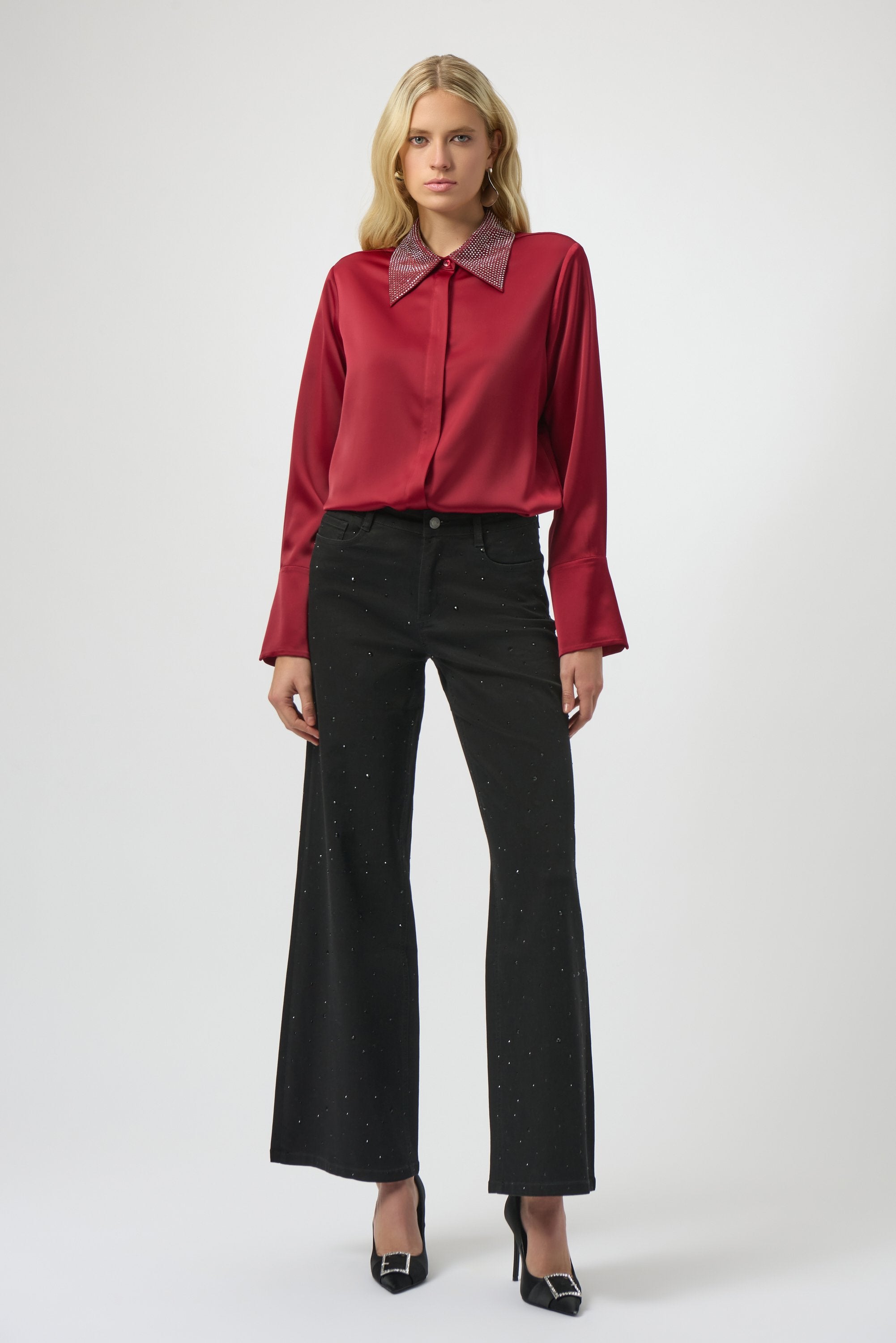 Joseph Ribkoff Classic Wide Leg Jeans with Rhinestones-254962