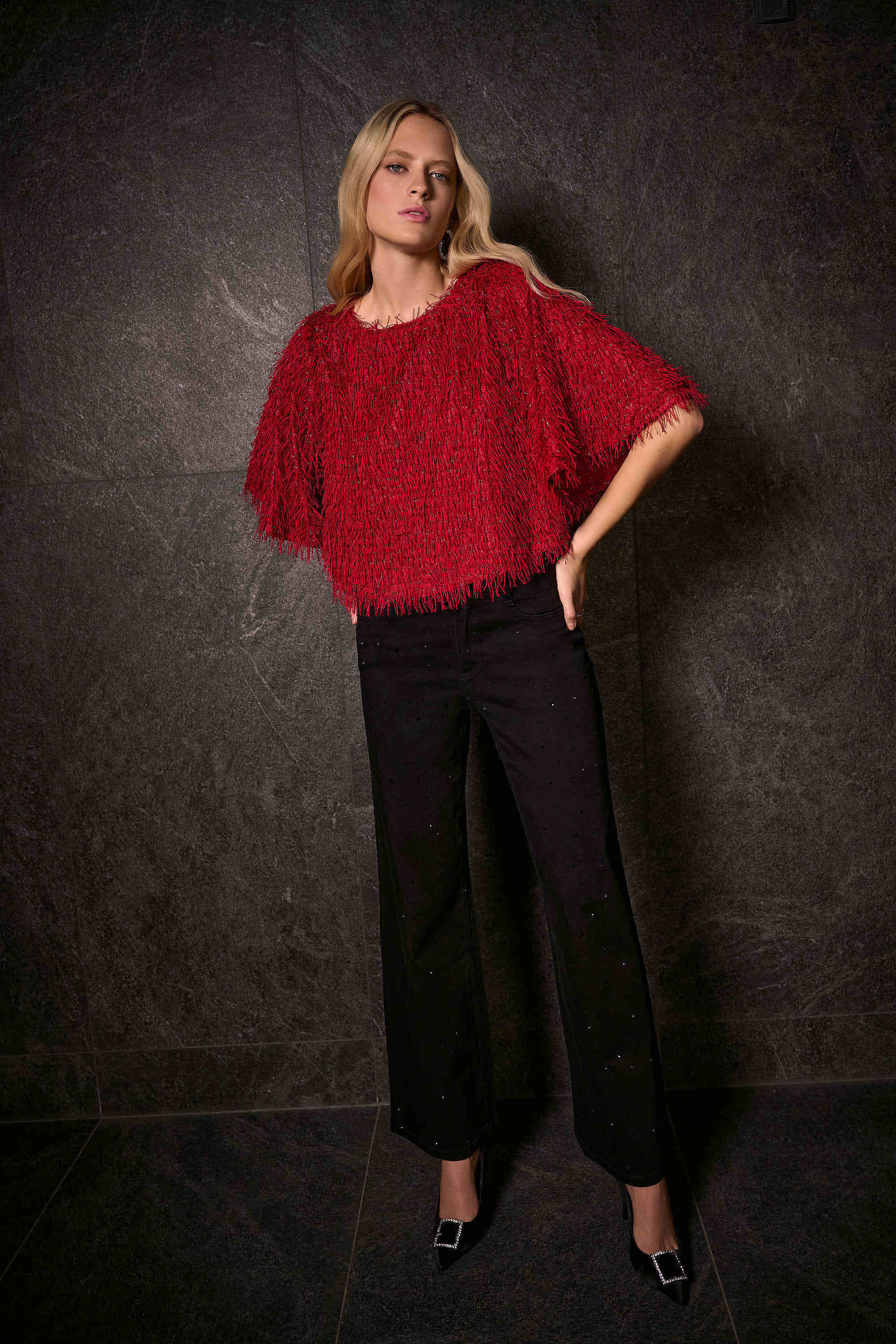 Joseph Ribkoff Classic Wide Leg Jeans with Rhinestones-254962