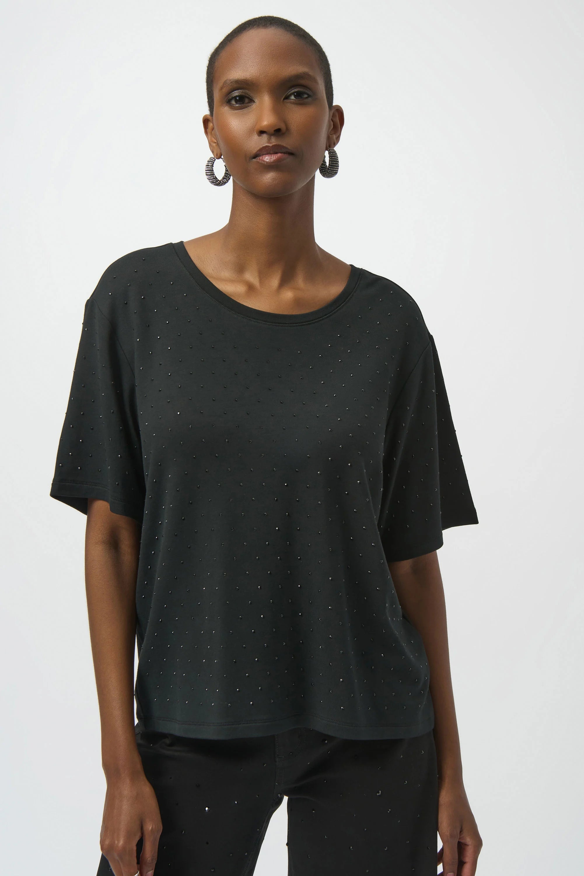 Joseph Ribkoff Knit Scoop Neck Top with Rhinestones-254968