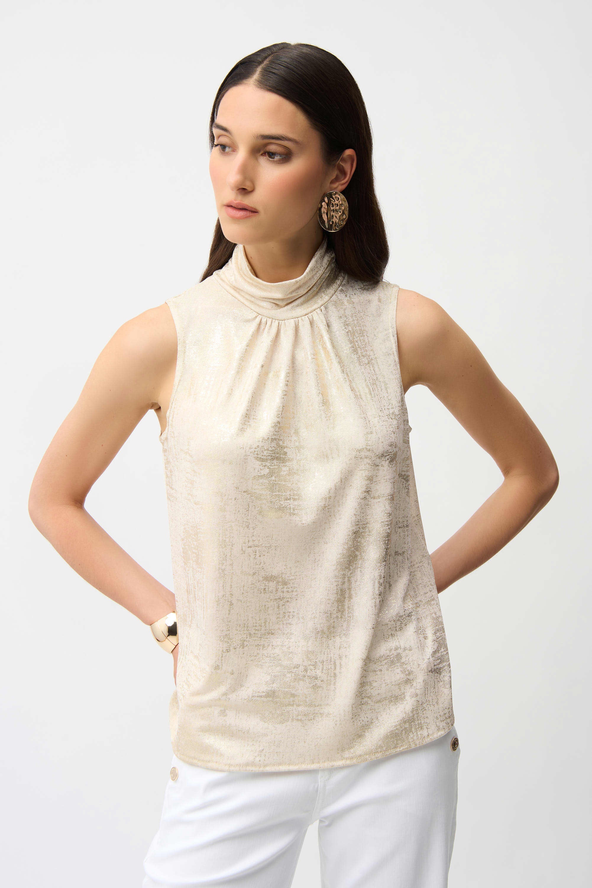 Joseph Ribkoff Foiled Knit Straight Sleeveless Top-261008