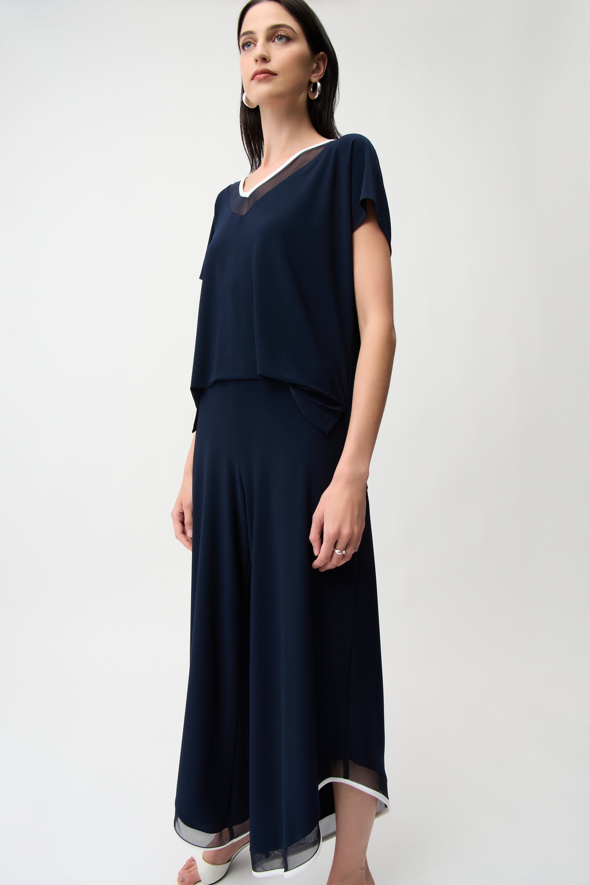 Silky Knit Color Block Wide Leg Culotte Jumpsuit