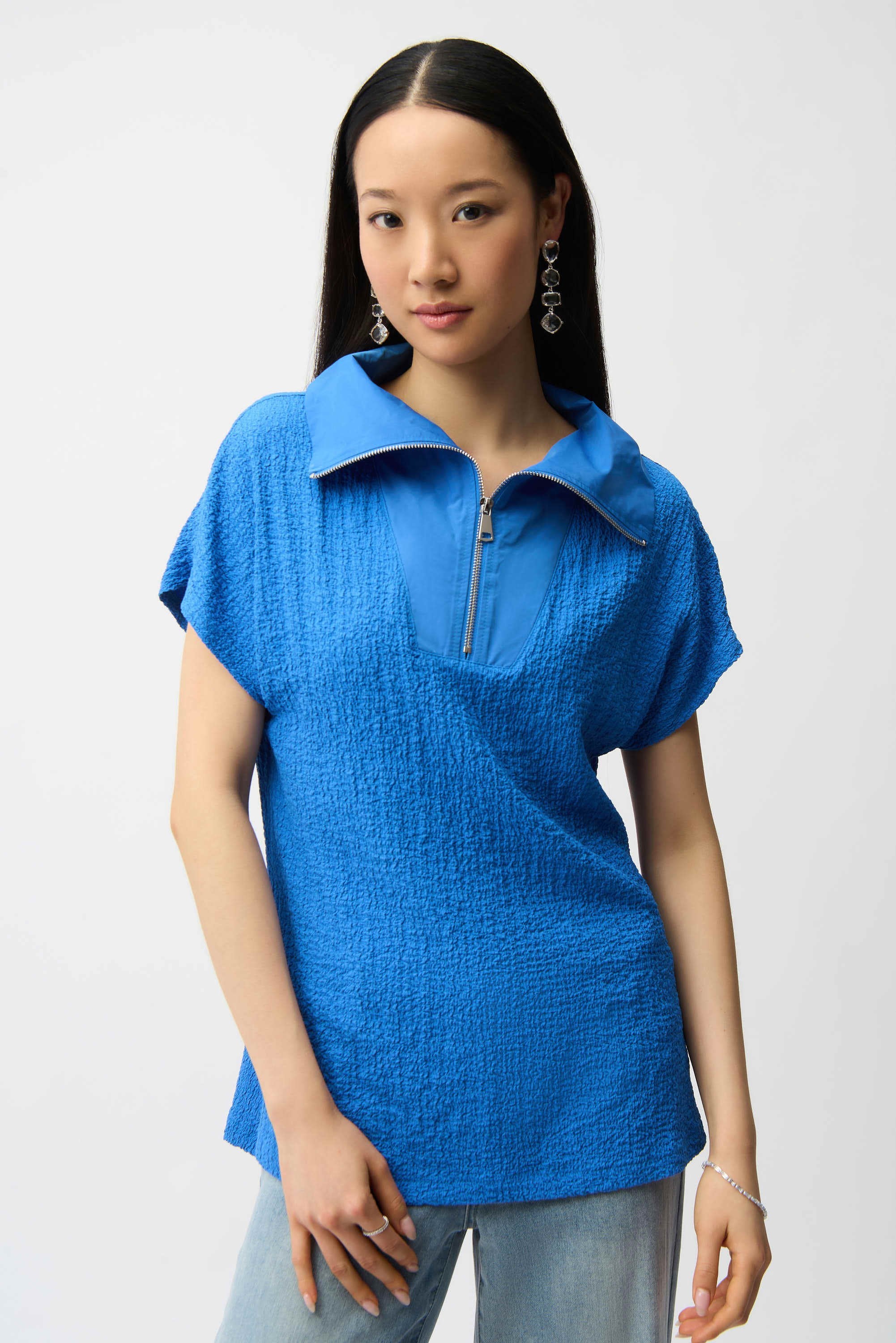 Joseph Ribkoff Seersucker Boxy Top With Memory Collar-261017