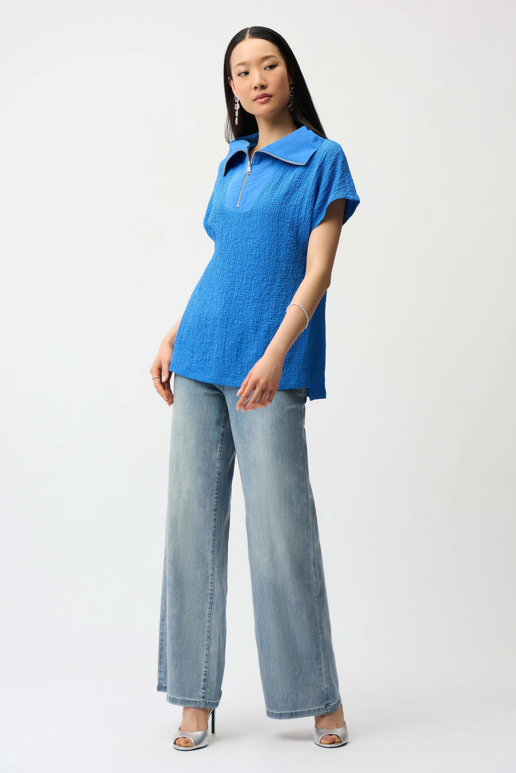 Joseph Ribkoff Seersucker Boxy Top With Memory Collar-261017