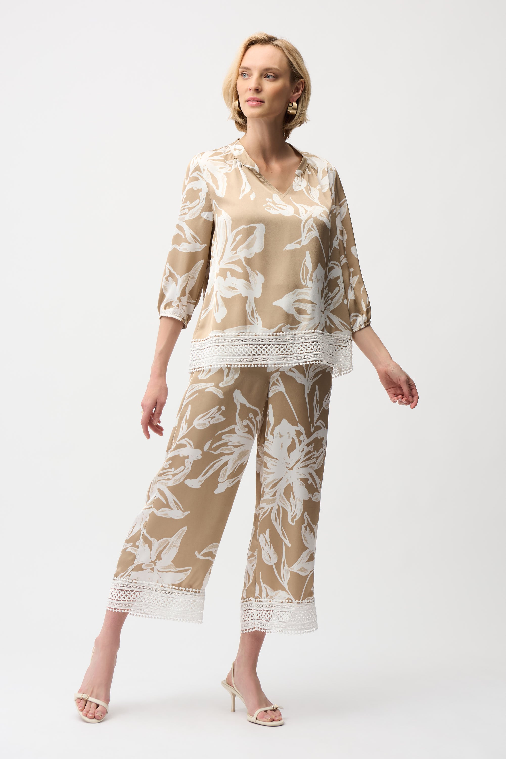 Recycled Satin Floral Print Pull-On Culotte Pants