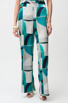 Textured Satin Geometric Print Wide Leg Pull-On Pants
