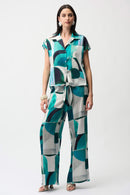 Joseph Ribkoff Textured Satin Geometric Print Wide Leg Pull-On Pants-261042